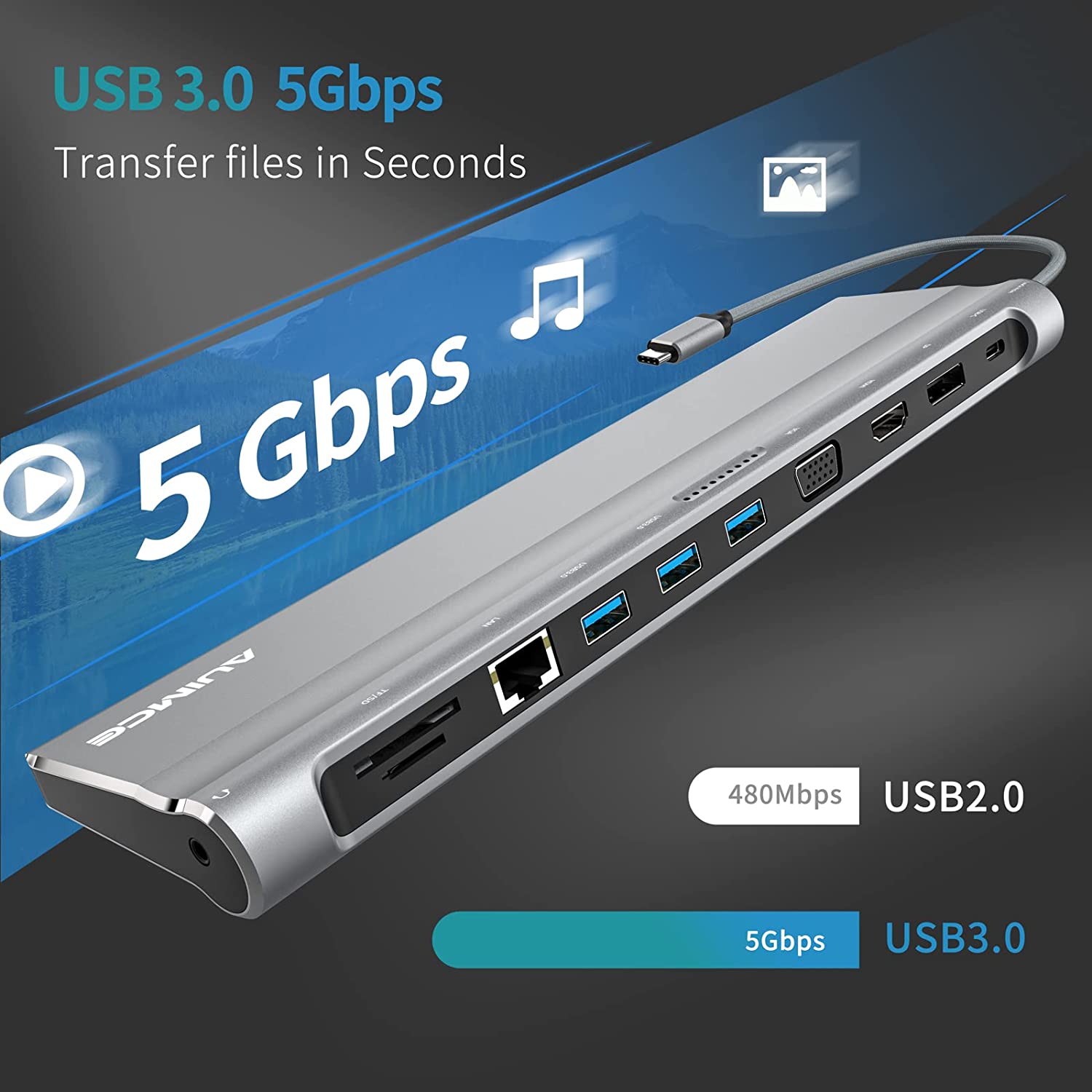 Laptop Docking Station, 12 in 1 Universal USB C Hub Dual Monitor to 4K HDMI+DP+VGA Display