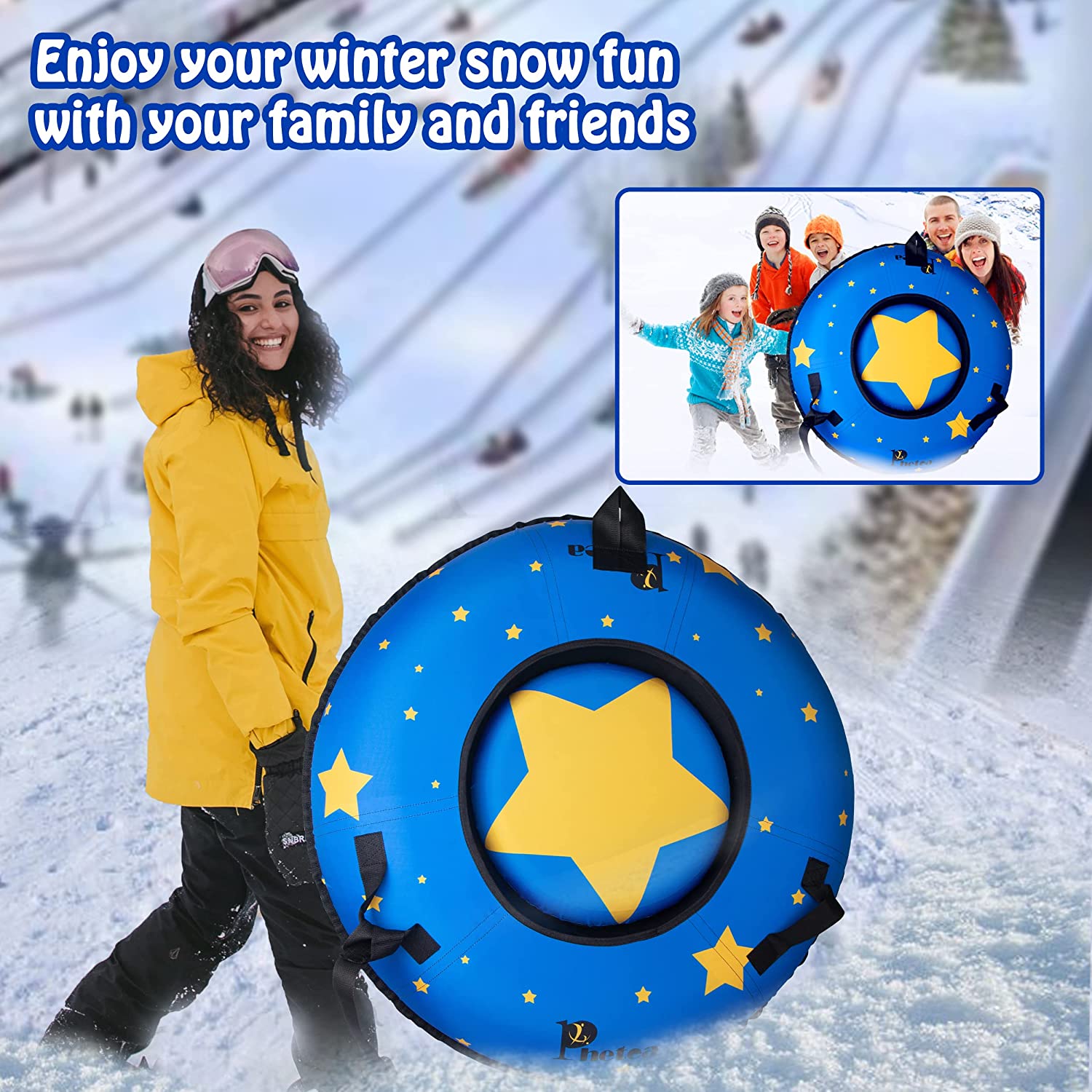PHETEA Foldable Inflatable Snow Tubes for Sledding Heavy Duty,Towable Snow Sled for Kids and Adults.42 inch,Blue 