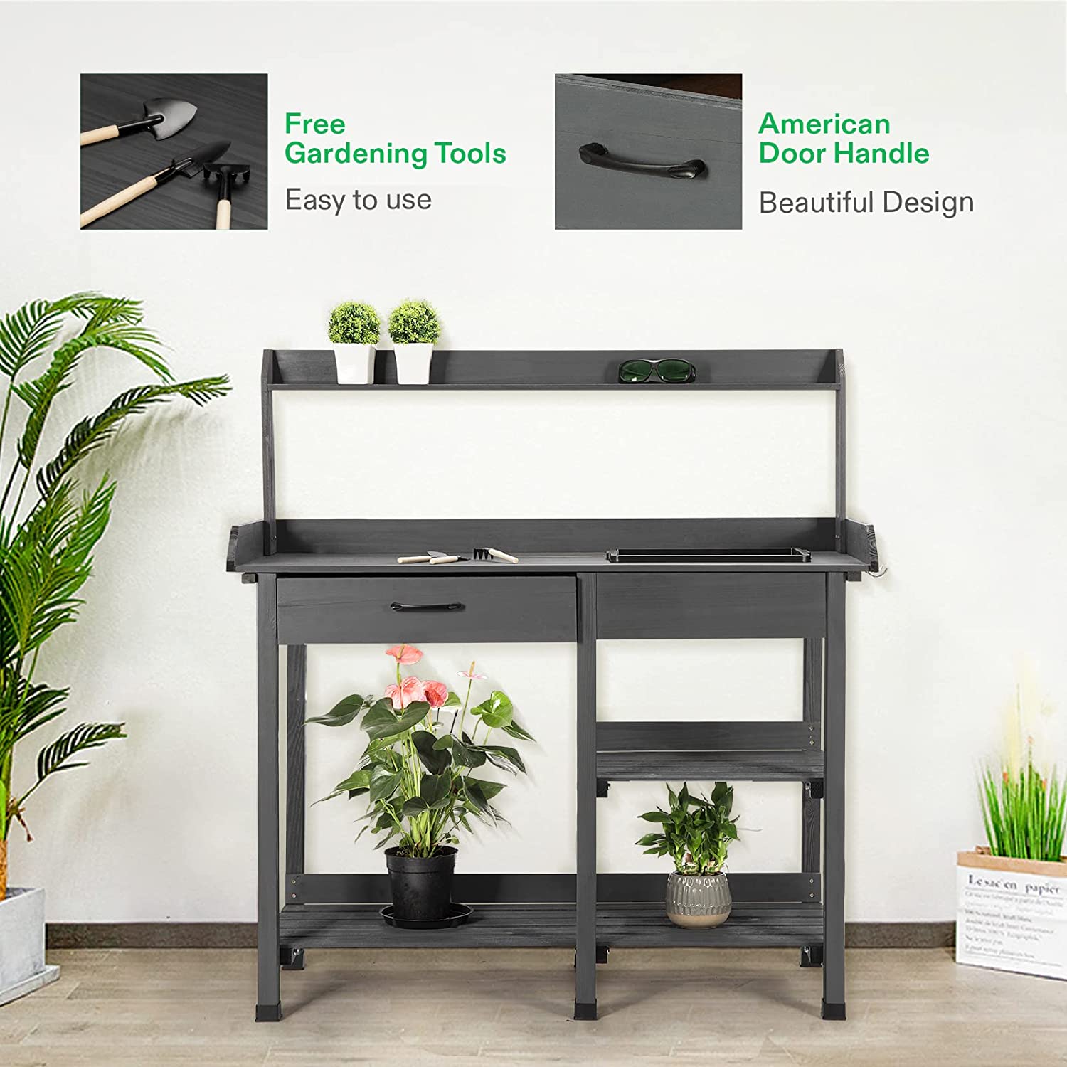 VIVOSUN Garden Potting Bench, Fir Wood Outdoor Prep Station with