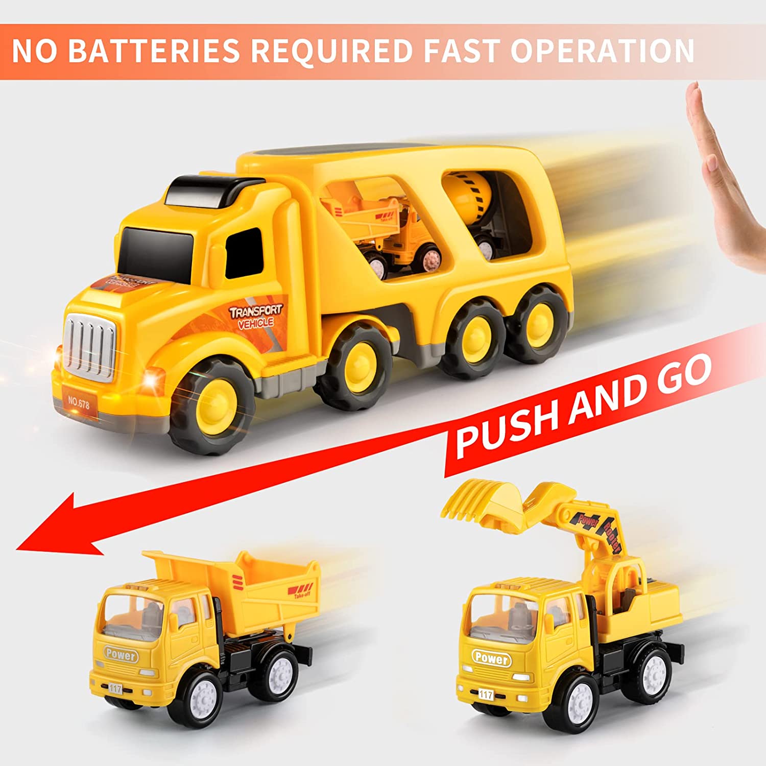 Kids Toys Truck for Toddler Boys Toys for 3 4 5 6 Year Old Boys 5 in 1 Friction Power Construction Toys Car Carrier Vehicle Toddler Toys Age 2-4 Baby Toys Christmas Birthday Gifts for Kids Age 3+ 