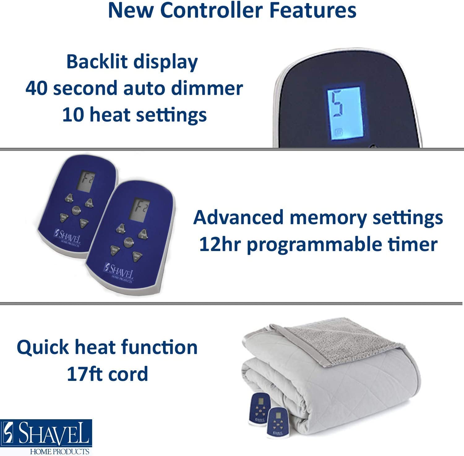 Shavel Home Products Micro Flannel Electric Blanket, King, Slate Grey