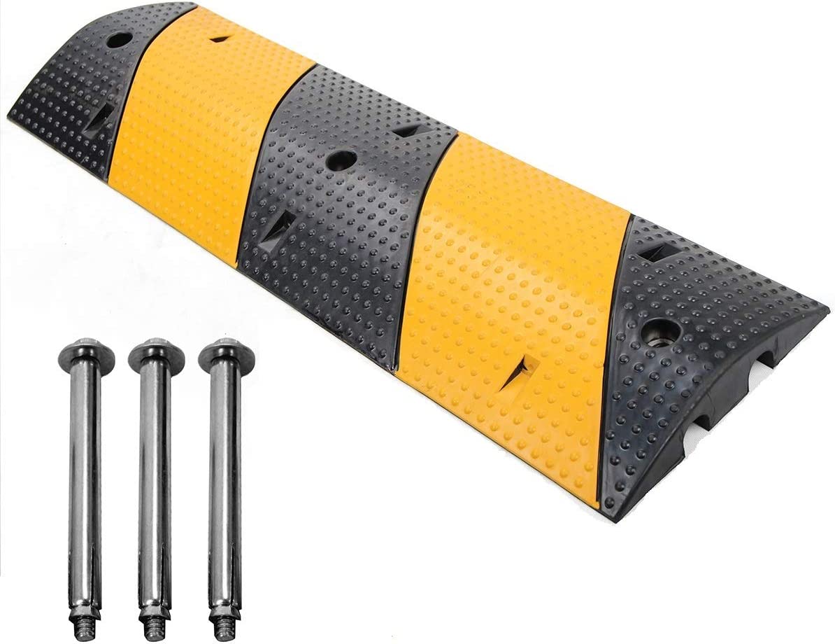 Scinotec 40” Rubber Speed Bumps 1 Pack 2 Channel Heavy Duty Speed Humps with Bolt Spike 22000Lbs