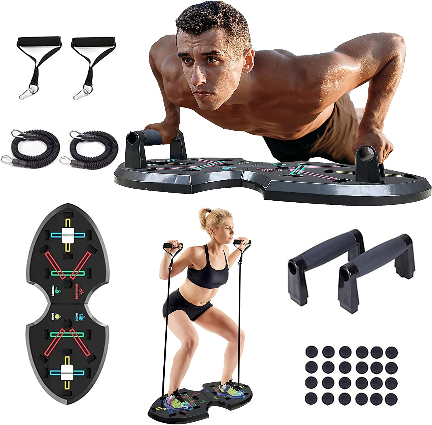 Strength Training Equipment with Resistance Bands Full Body Workout Machine Safe Push-Up Handle Exercise Chest Hotwave Push Up Board Arms Home Gym for Men and Women. 