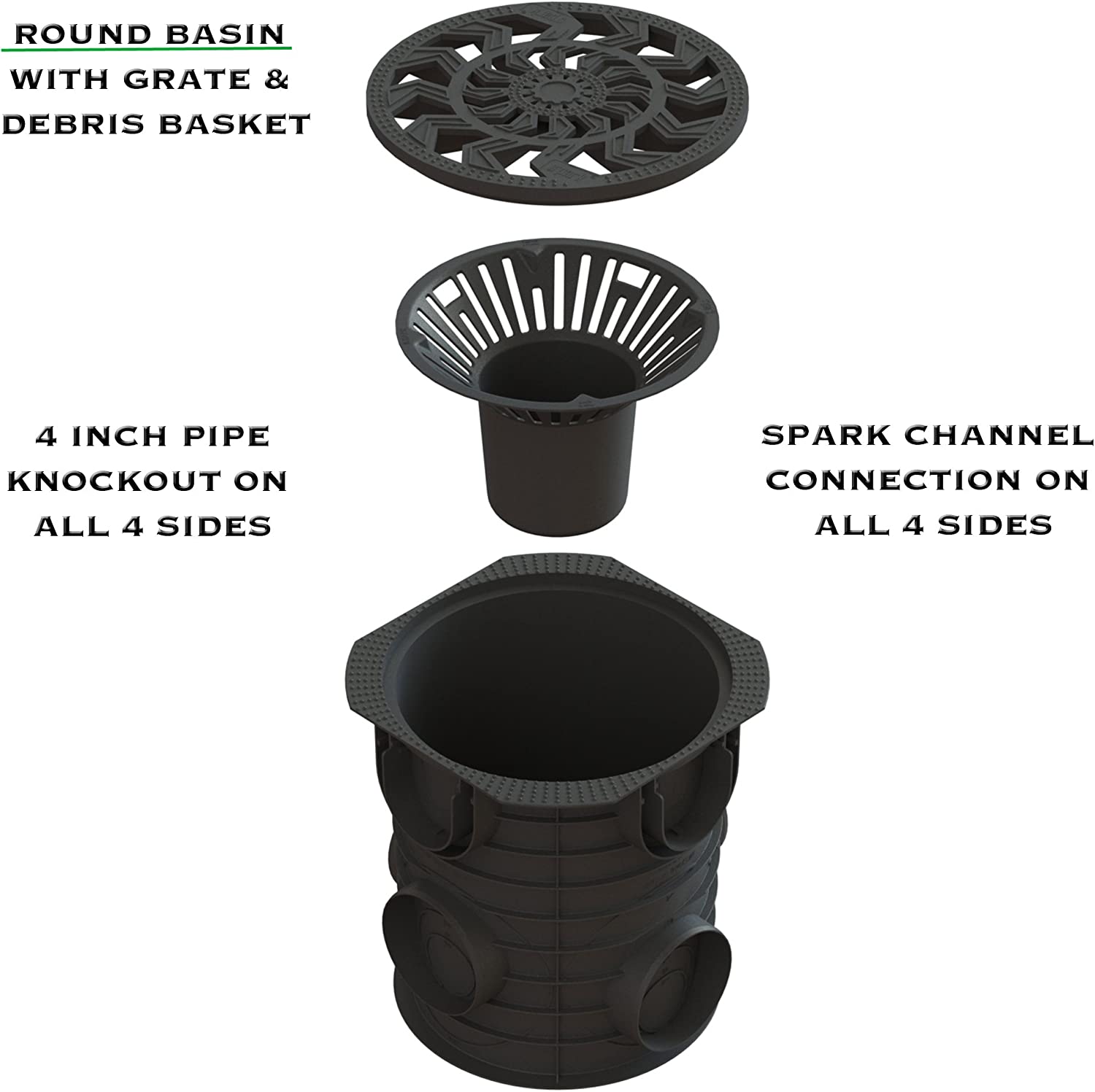 Standartpark 11 inch Round Catch Basin with Sediment Basket and Handles