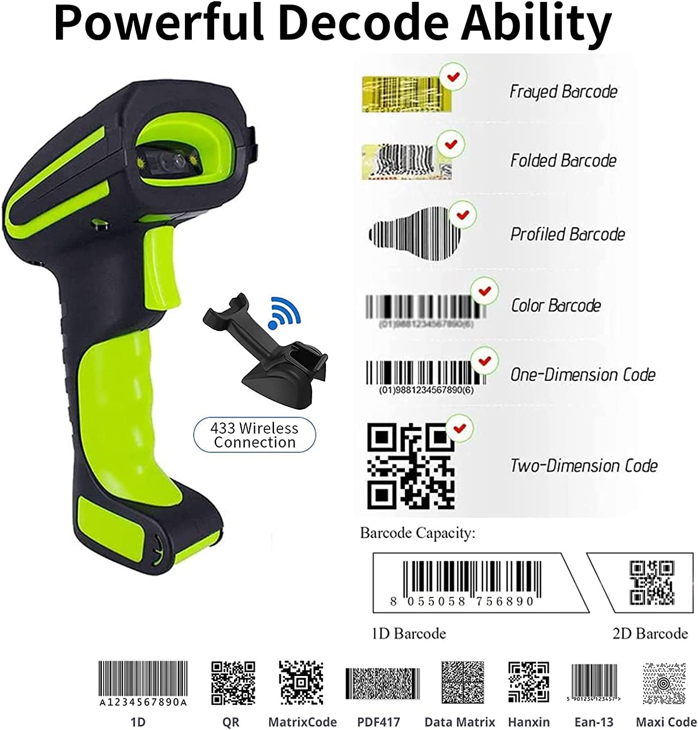 2D Wireless Barcode Scanner, Extreme Drop Resistance Heavy Duty