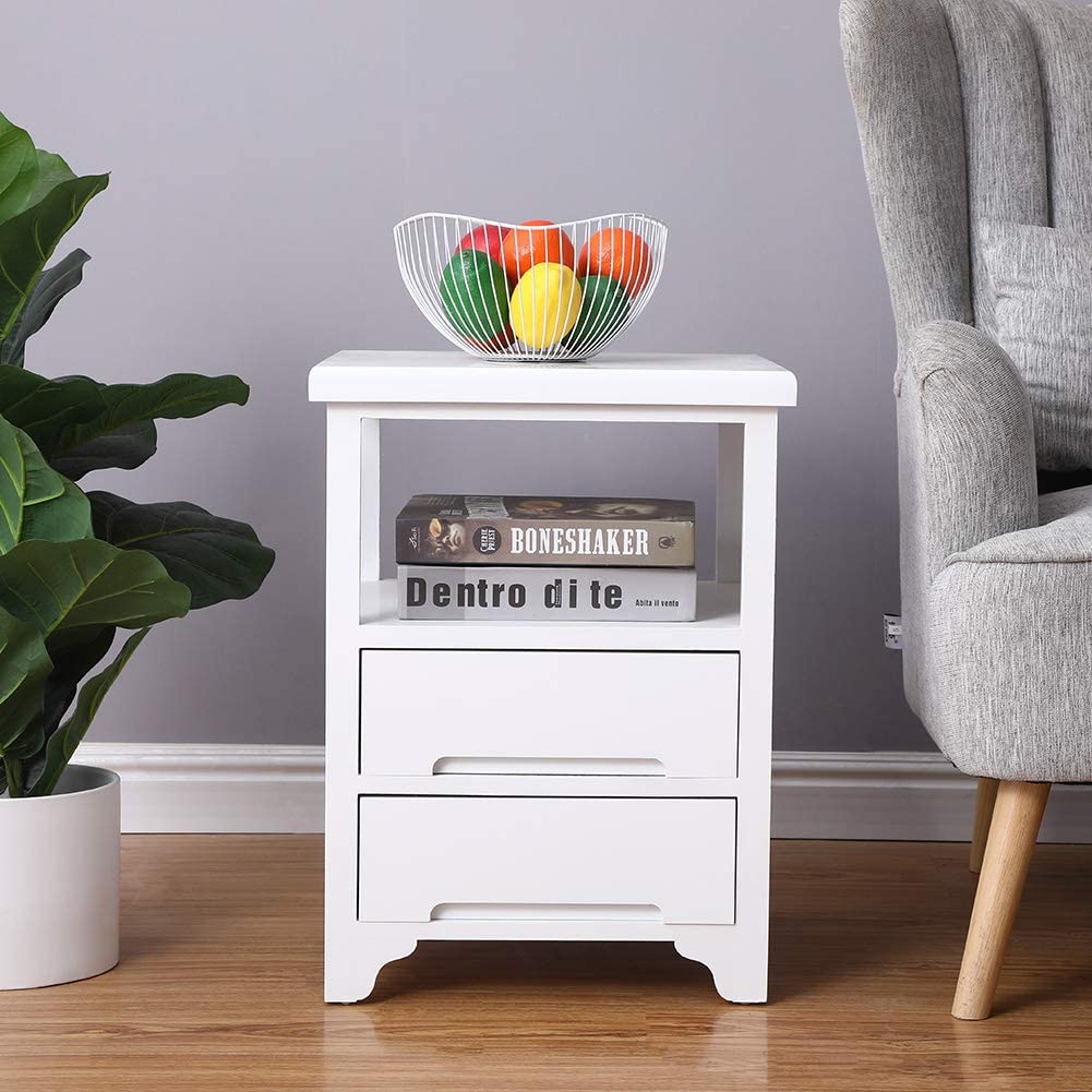 SQPFTW White End Table with 2 Drawers(Fully Assembled) Solid Wood