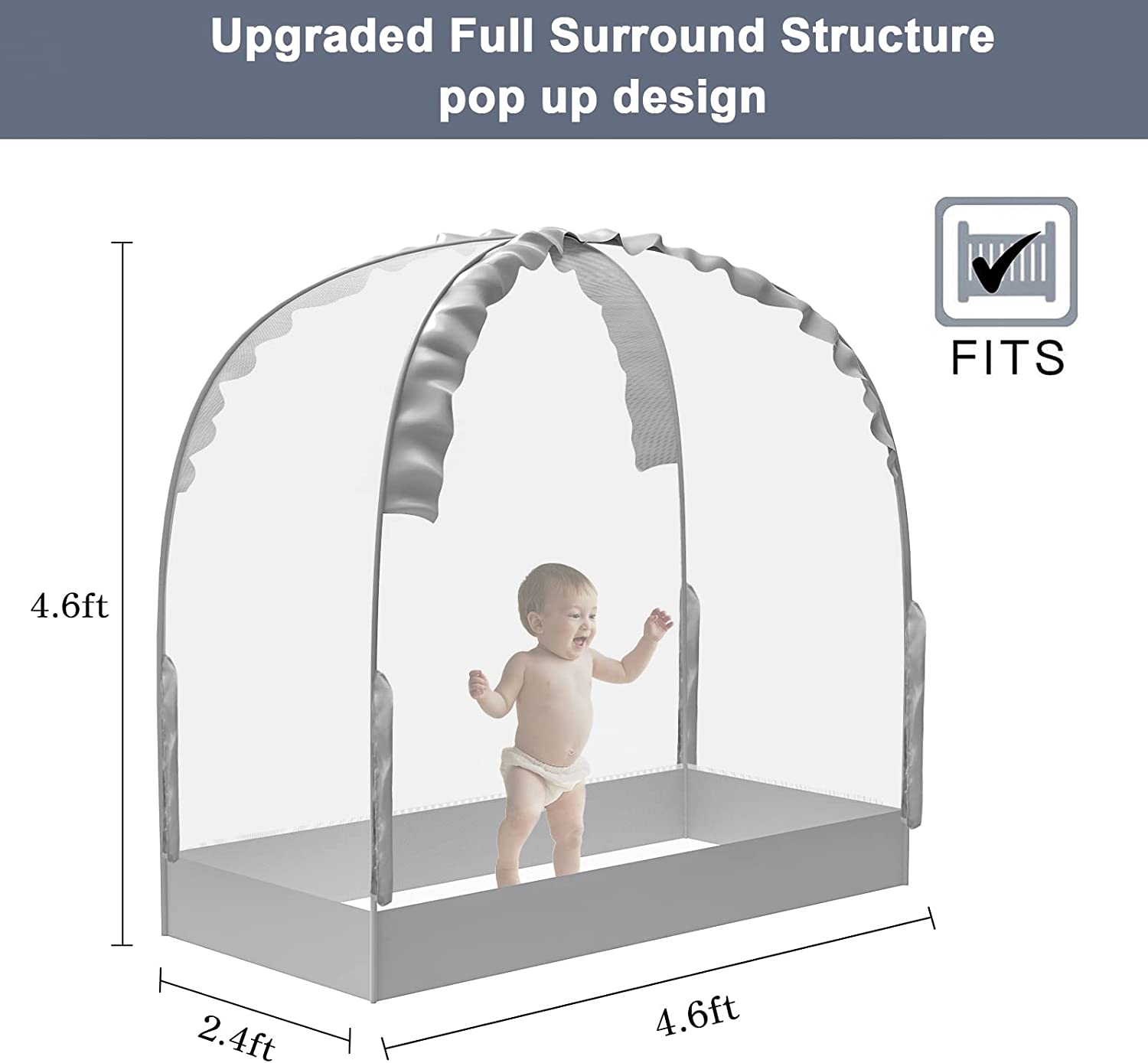 White Pop Up Net with Hidden Zipper Jowenia Firm Mesh Baby Crib Net to Keep Baby in Crib Canopy Baby Safety Crib Tent to Keep Baby from Climbing Out 
