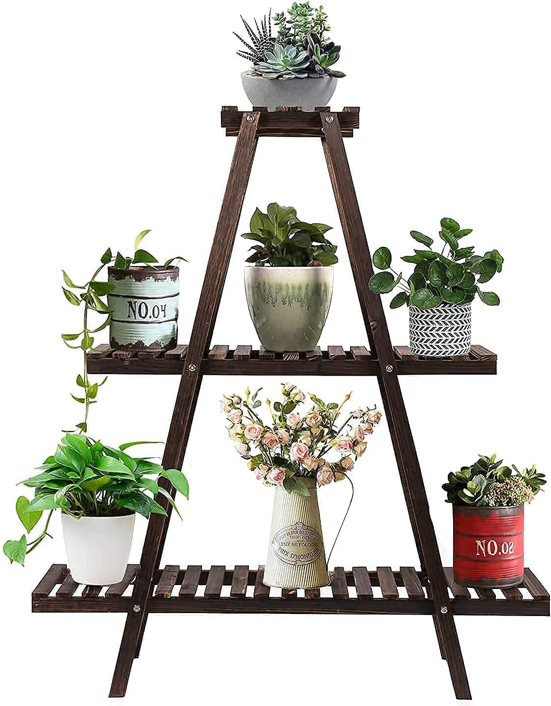 Augosta 3 Tier Wood Plant Stand Outdoor Plant Shelves Rack Holder Large Multi Tiered Plant Shelf for Multiple Plants Indoor Flower Pots Stand 