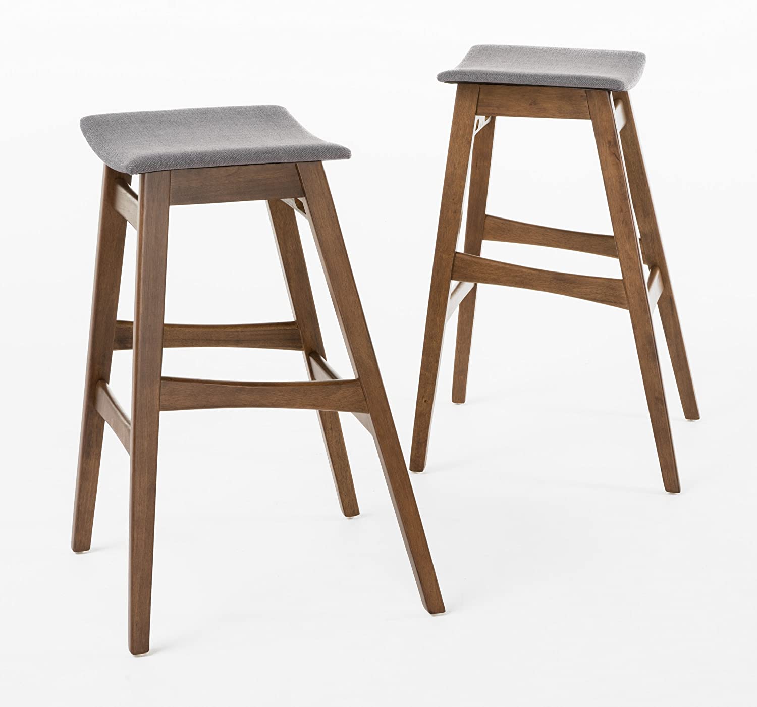Christopher Knight Home Emmaline Fabric / Walnut Finish Bar Stools, 2Pcs Set, Dark Grey The