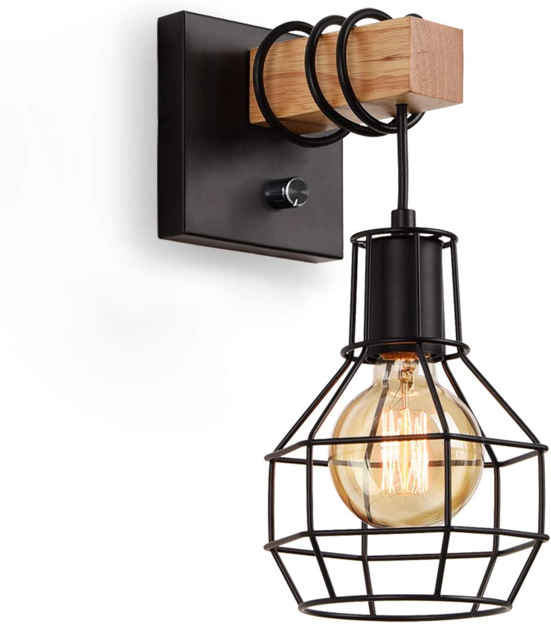 Lightess Black Wall Sconces with Dimmer ON/Off Switch, Vintage Cage