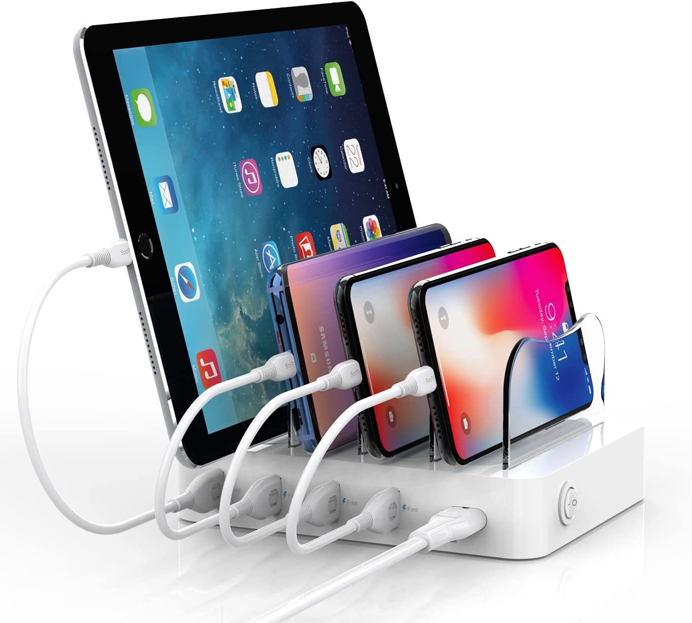 SooPii Charging Station for Multiple Devices, 4-Port Charger Station ...