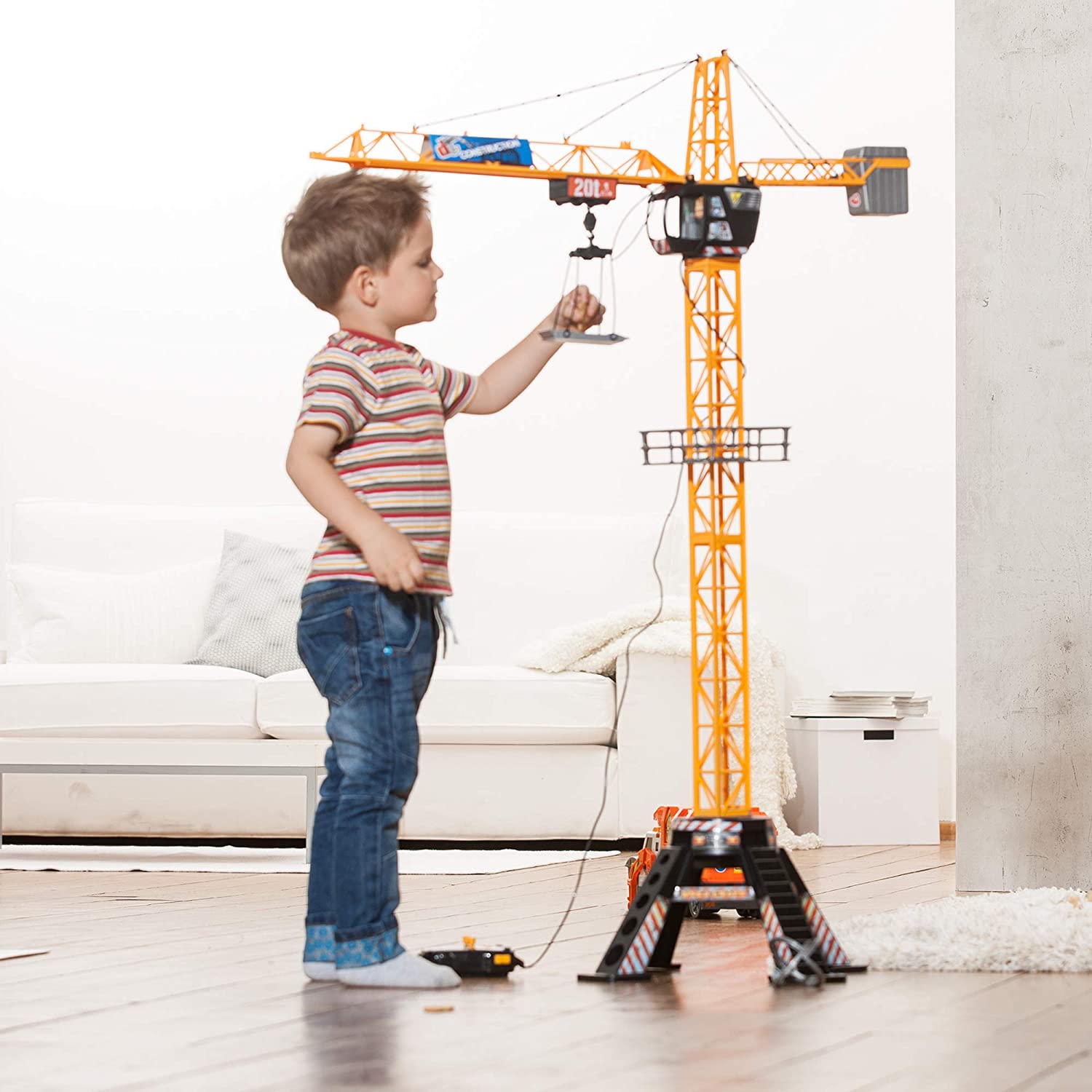 DICKIE TOYS Mighty Construction Crane with Remote Control, Trolley, for