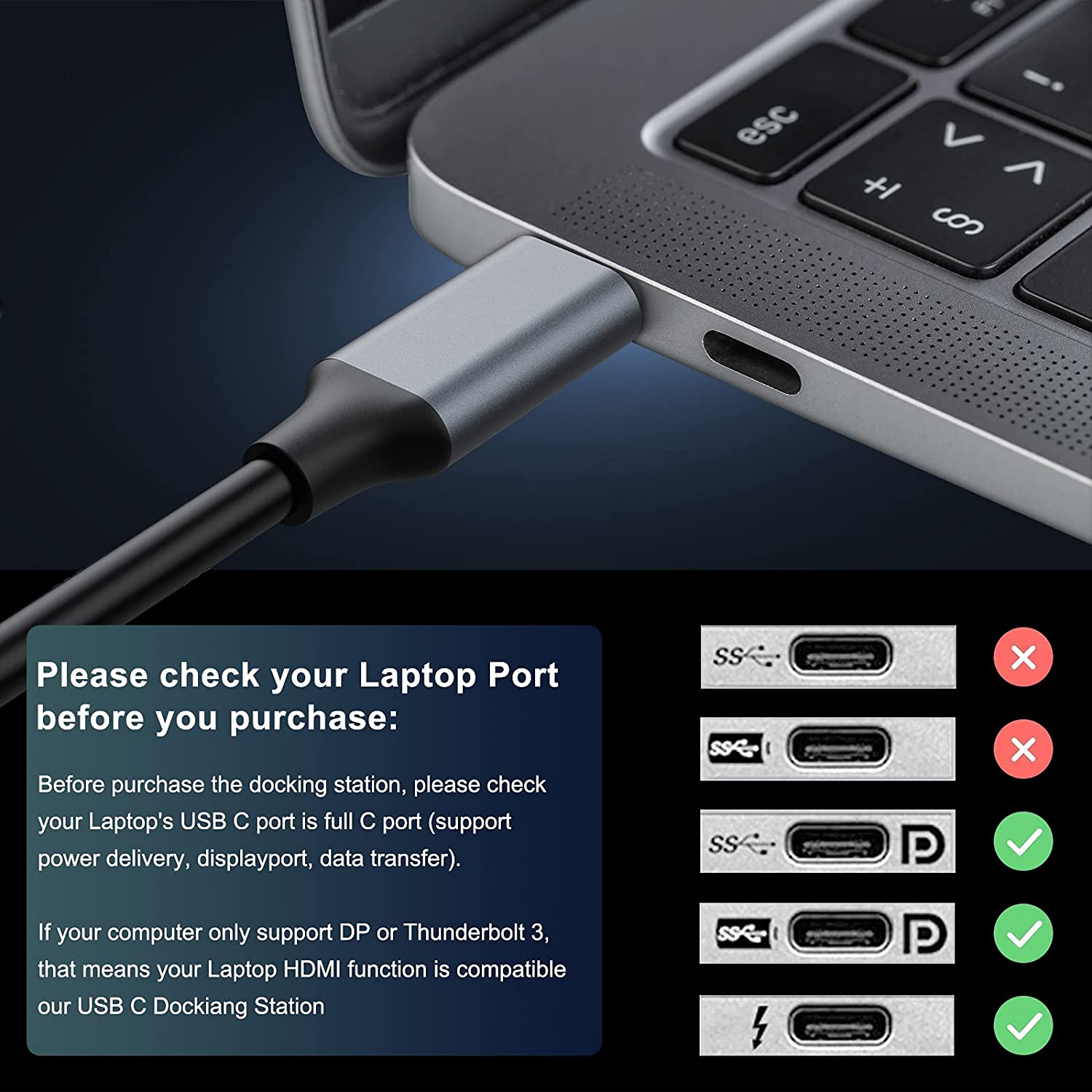 HTOOLS Laptop Docking Station, USB C 12 in 1 Hub for Windows & MacBook