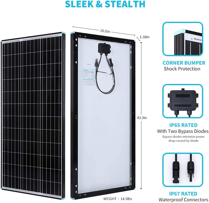 Renogy Solar Panel 100 Watt 12 Volt Eclipse Monocrystalline High Efficiency Module Pv Power For 5010