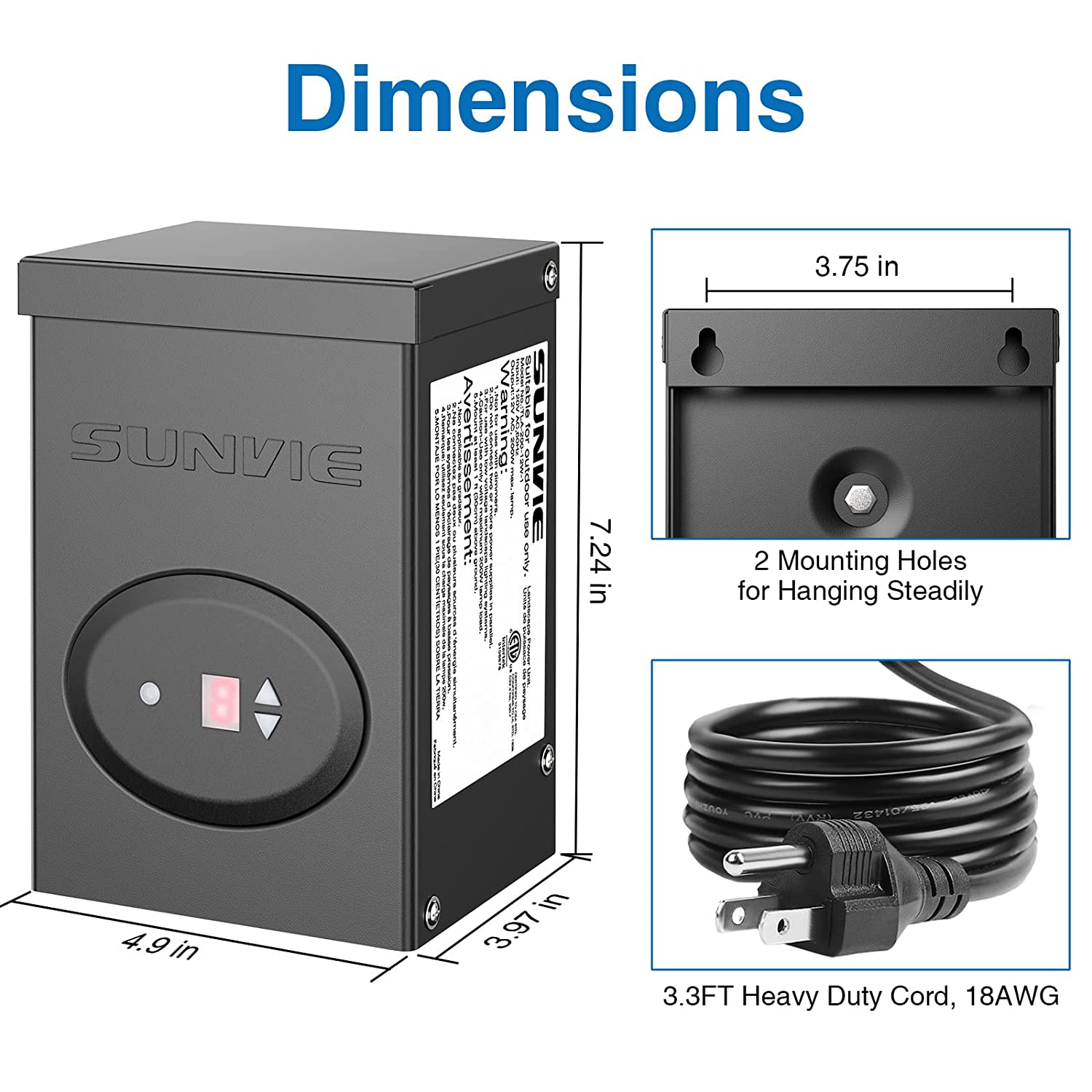 SUNVIE 120W Low Voltage Transformer for Landscape Lights with Timer and