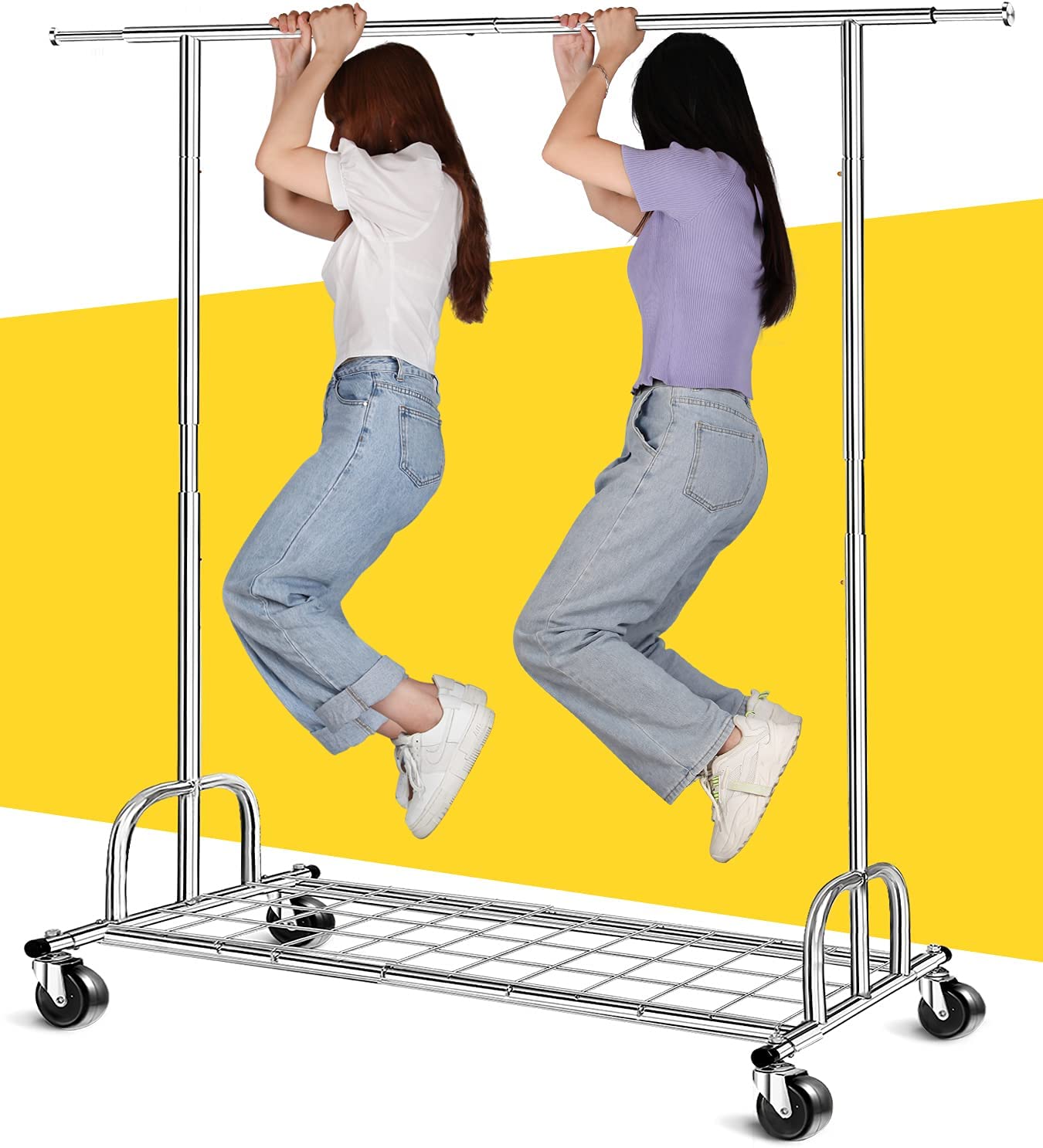 Raybee Heavy Duty Clothes Rack on Wheels Rolling Hanging Clothes ...