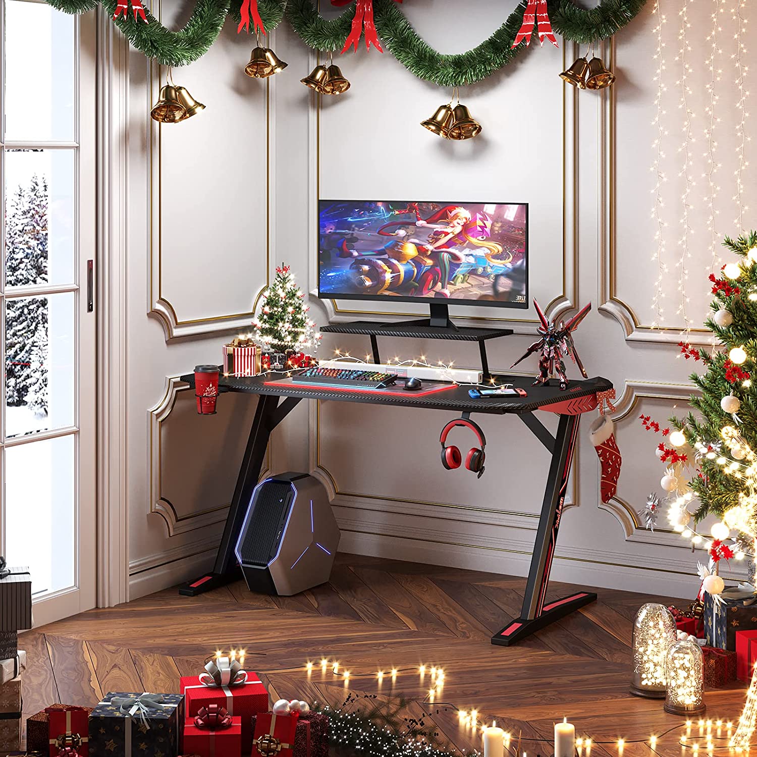 MOTPK Gaming Desk 40 inch Z Shaped Home Office PC Computer Desk Table