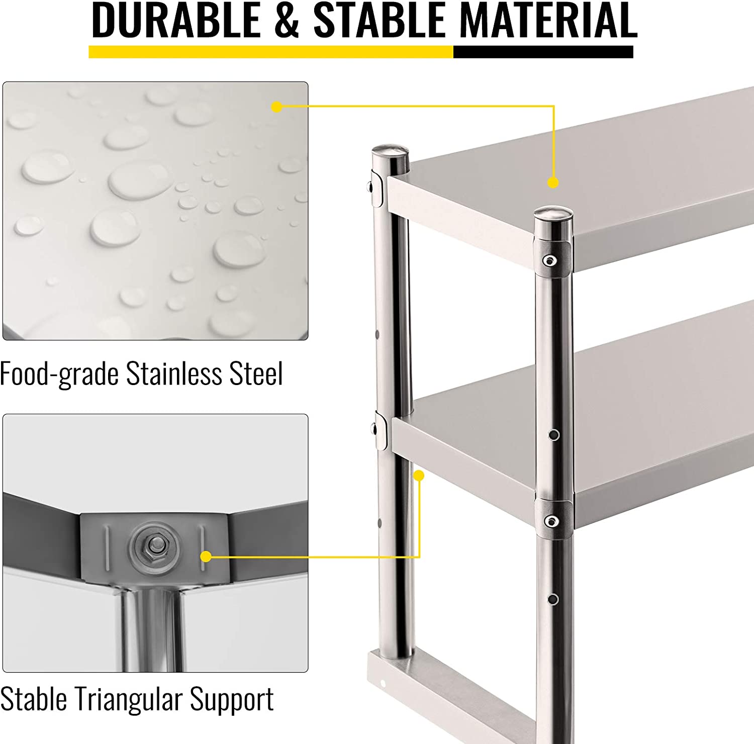 VEVOR Double Overshelf, Double Tier Stainless Steel Overshelf, 30 in
