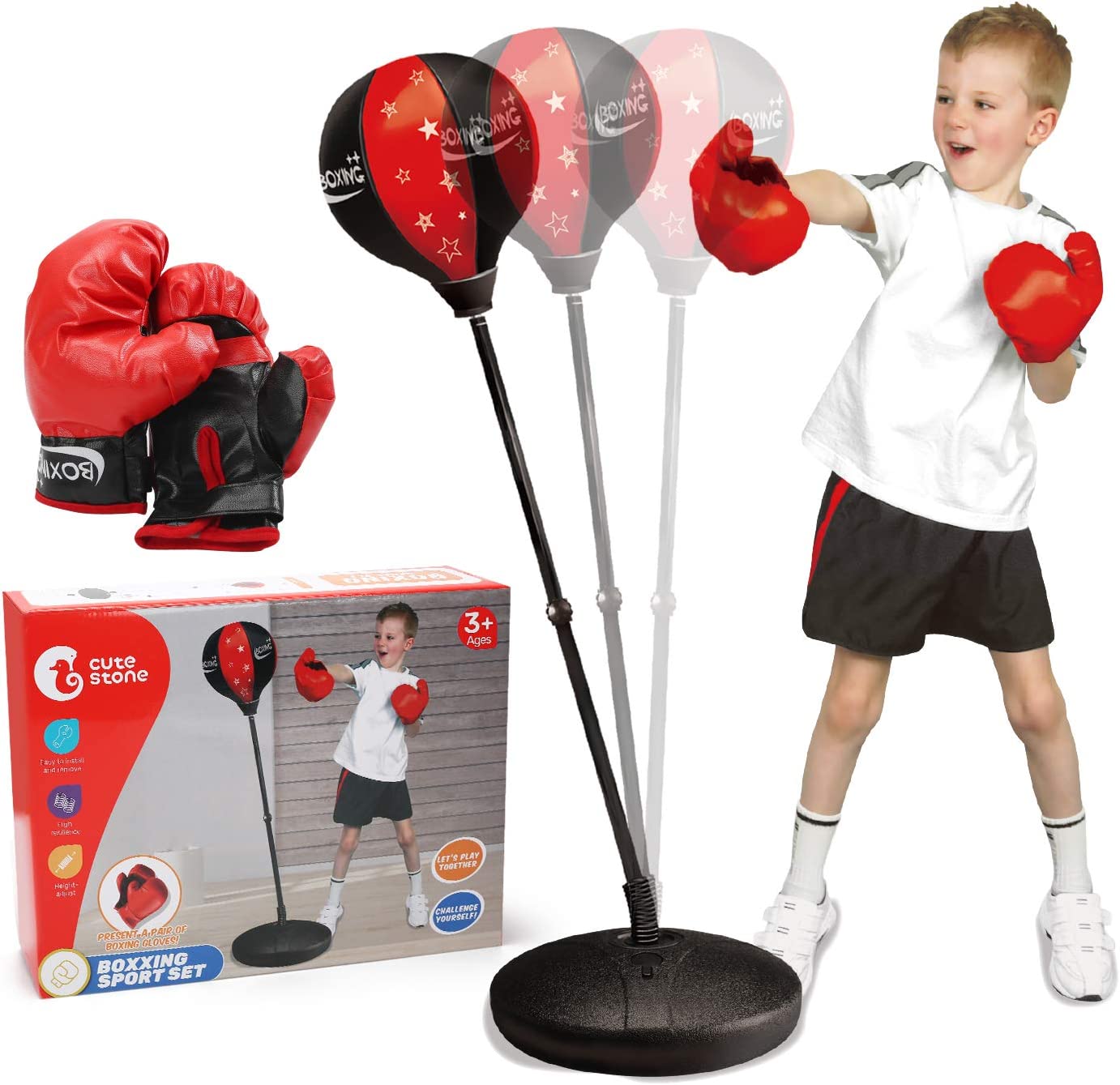CUTE STONE Punching Bag with Boxing Gloves, Boxing Bag for Kids, Boxing