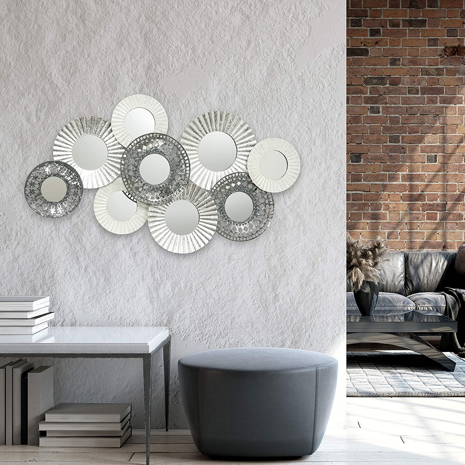 Modernist Floating Roundels, Metal Grey Wall Decor, Brilliant Glass