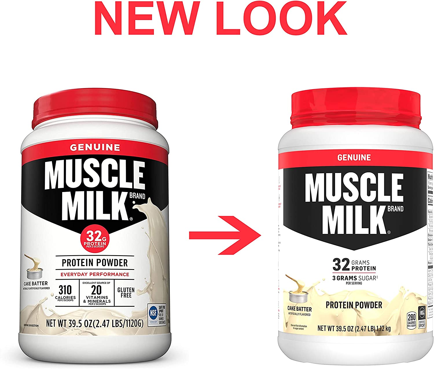Muscle Milk Genuine Protein Powder, Cake Batter, 32g Protein, 2.47
