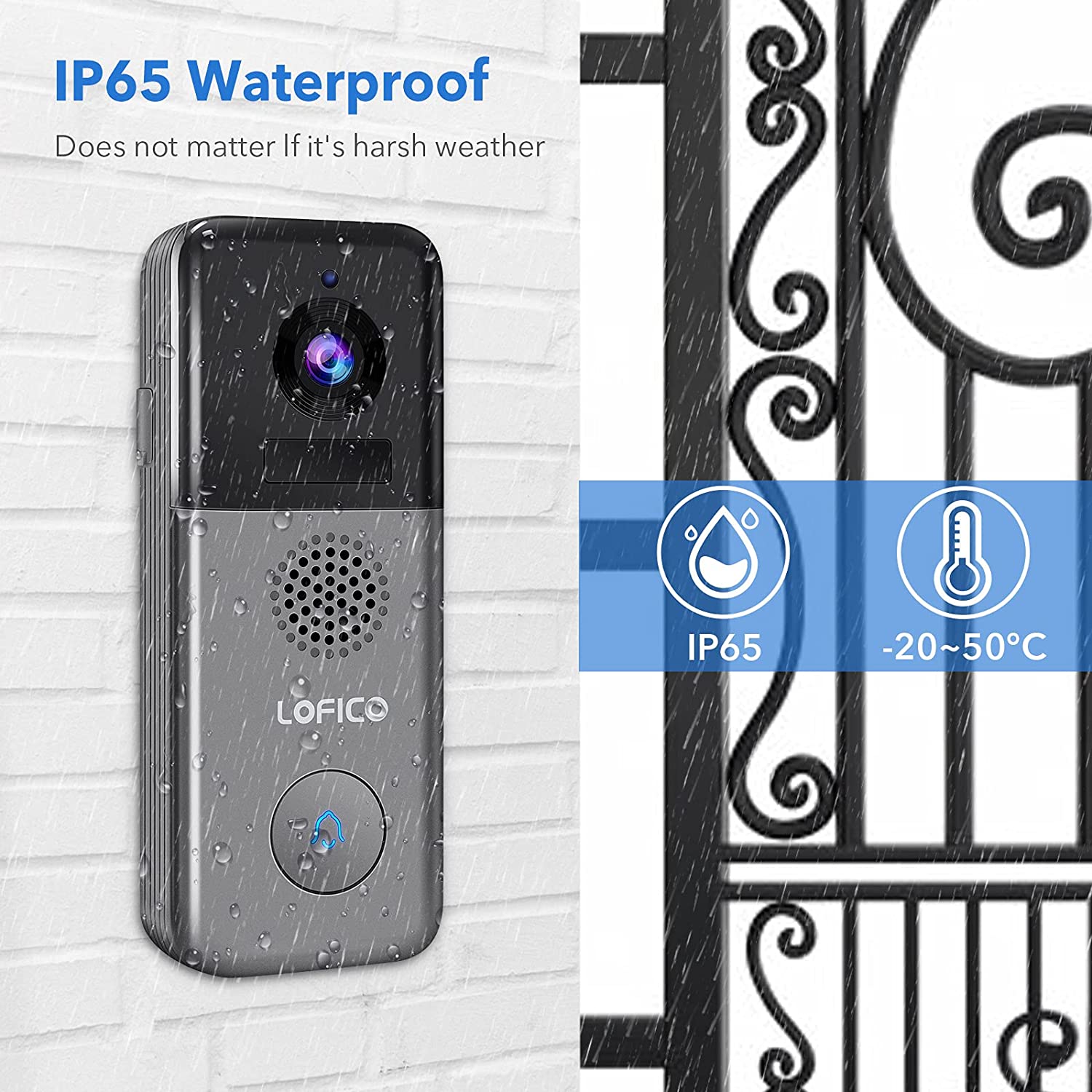 Video Doorbell Camera, LOFICO 2K WiFi Wireless Rechargeable Battery