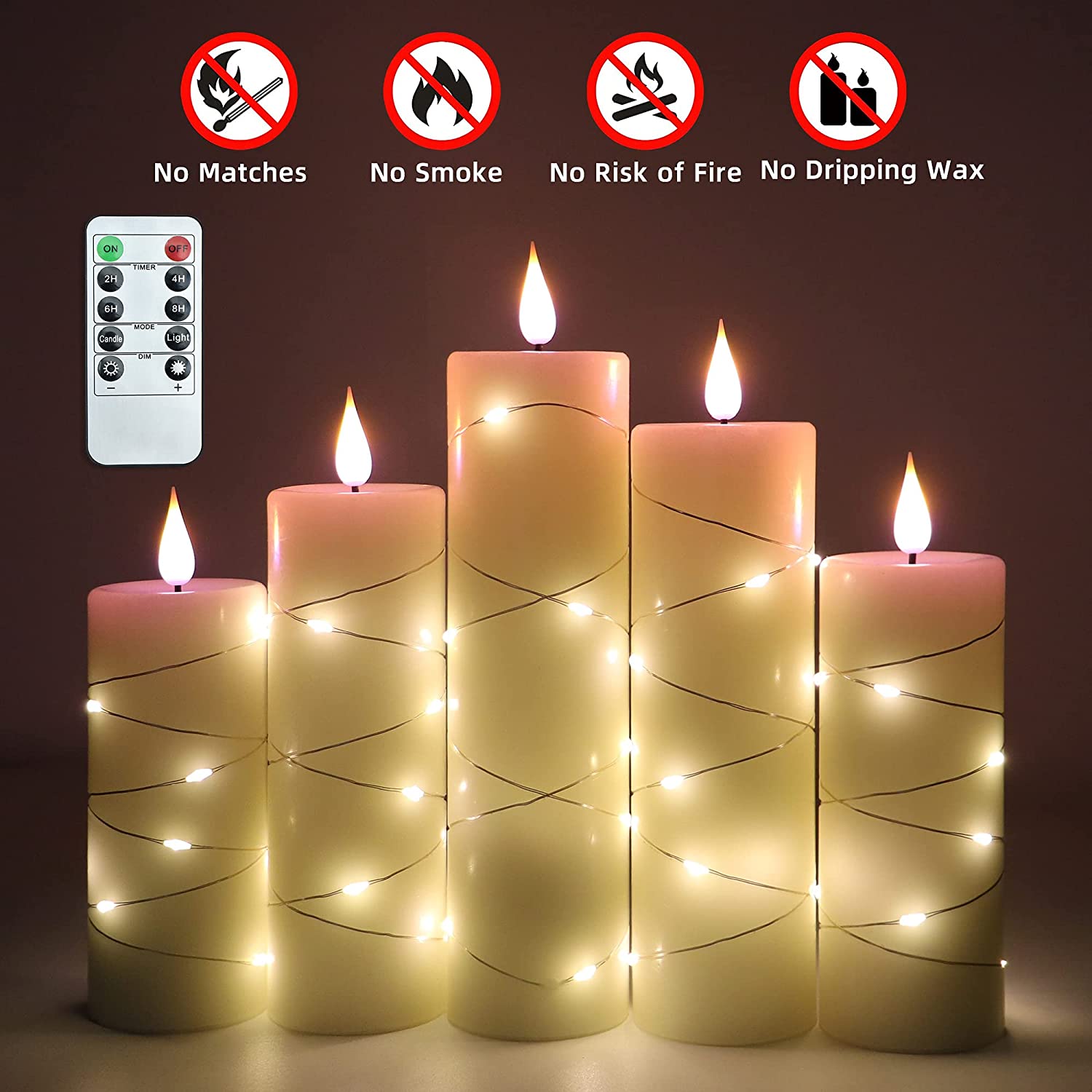 Flickering Flameless Candles with Embedded Starlight String,3D Teardrop