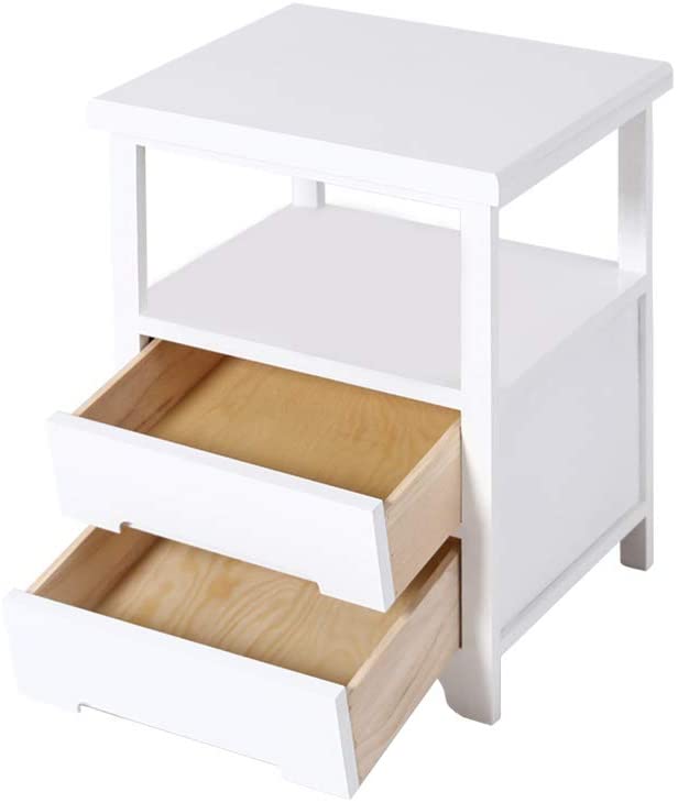 SQPFTW White End Table with 2 Drawers(Fully Assembled) Solid Wood