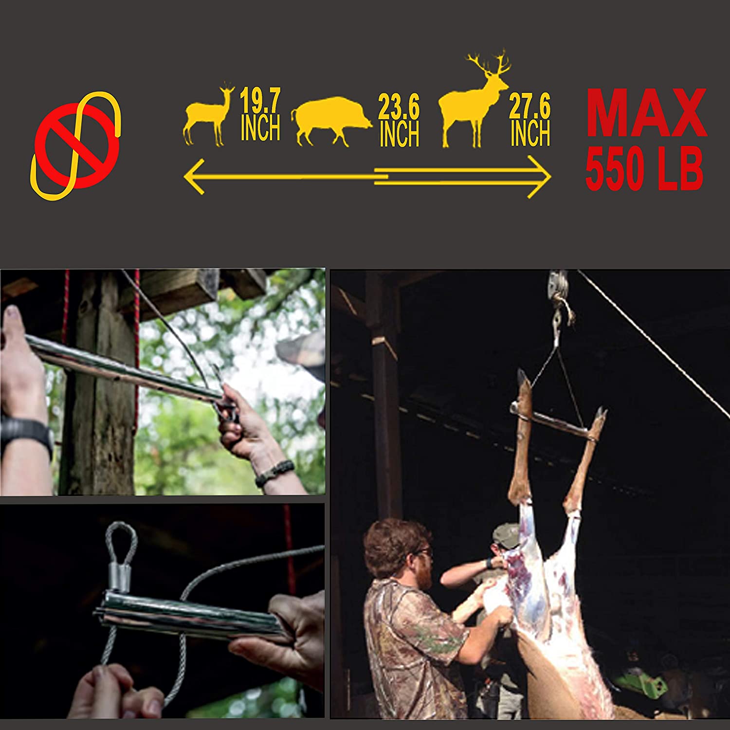 AUSCAMOTEK Deer Hoist Gambrel Hanging Triangle for Skinning Dressing