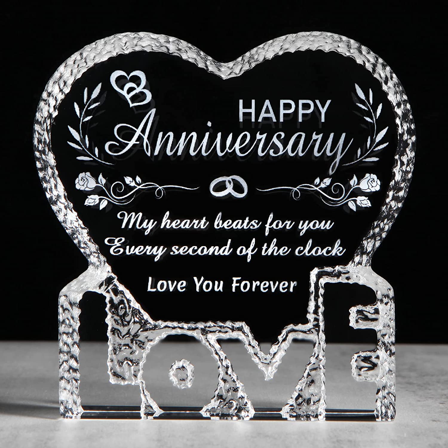 1st First Anniversary Gifts for Husband Wife, Personalised 1st Wedding  Anniversary Couple, One Year Married, Acrylic Heart With Grey Bag 