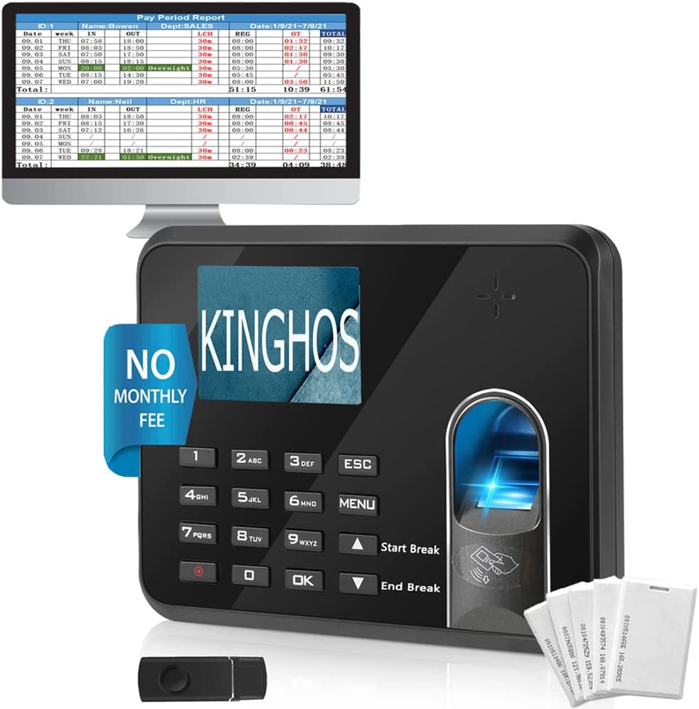 KINGHOS Time Clocks for Employees Small Business, Auto Calculate Work
