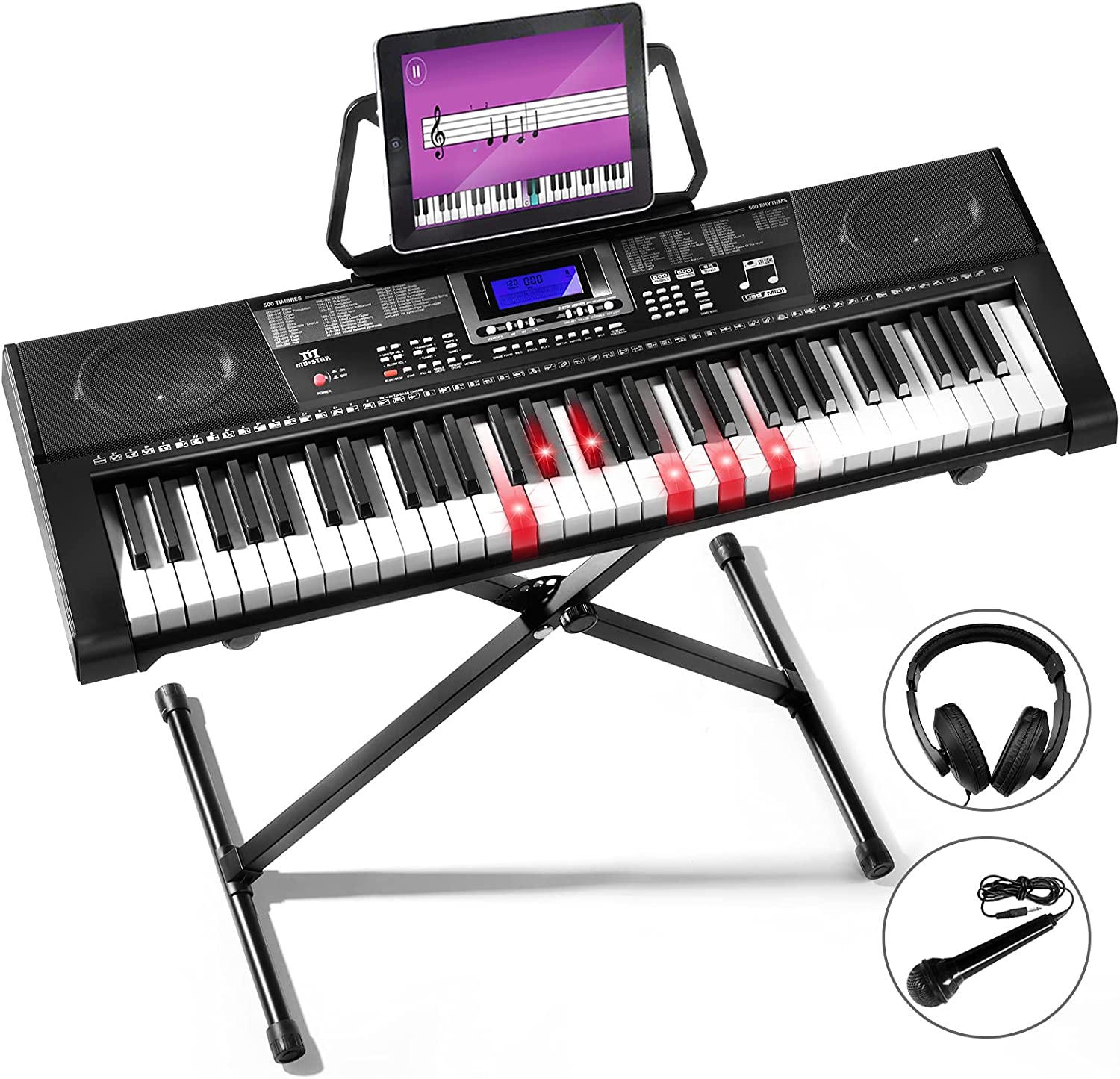 Mustar Keyboard Piano, 61 Lighted Keys, Electric Keyboards for