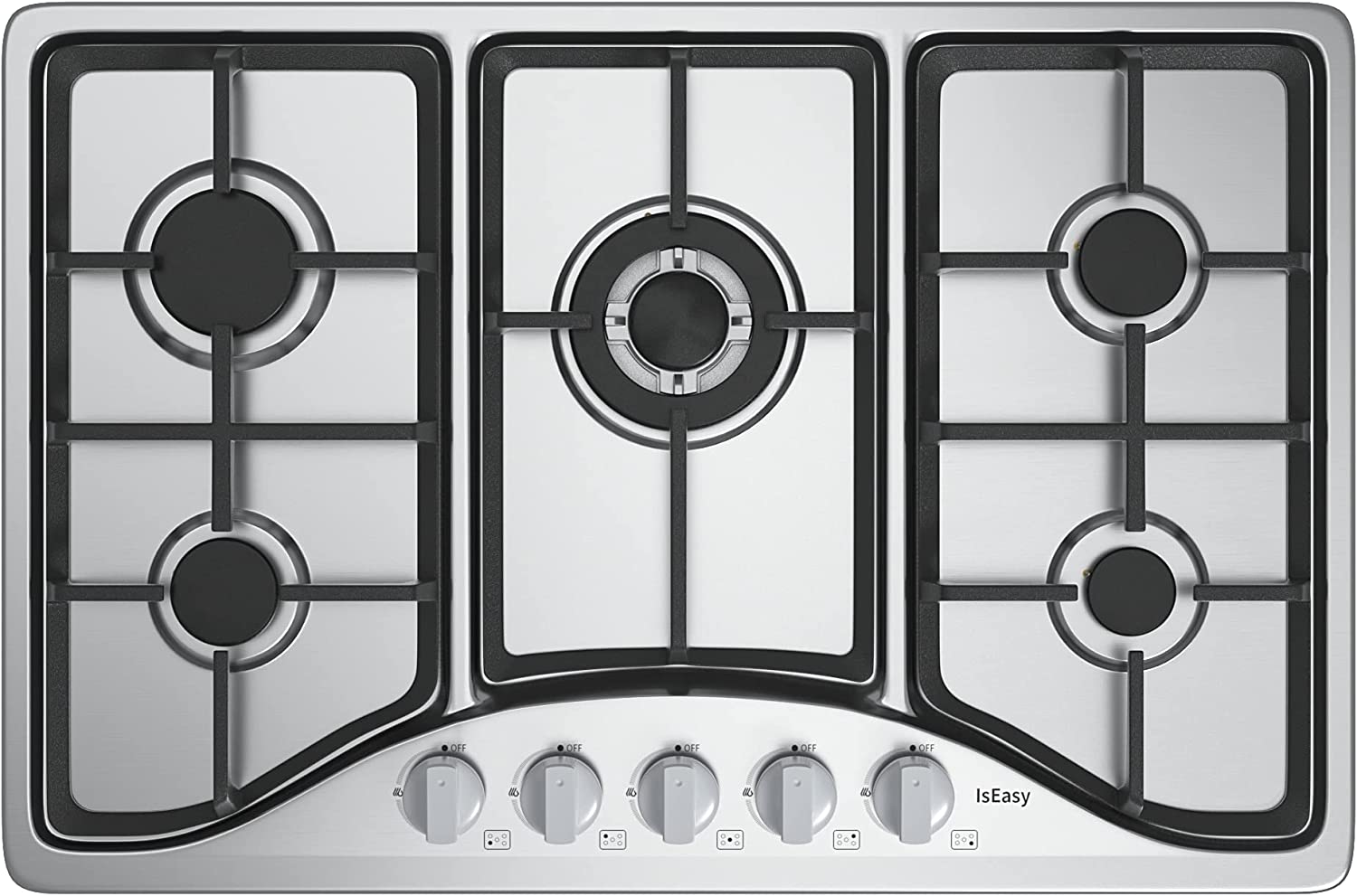 Gas Cooktop 30 inch Stainless Steel 5 Burners Gas Stove with NG/LPG