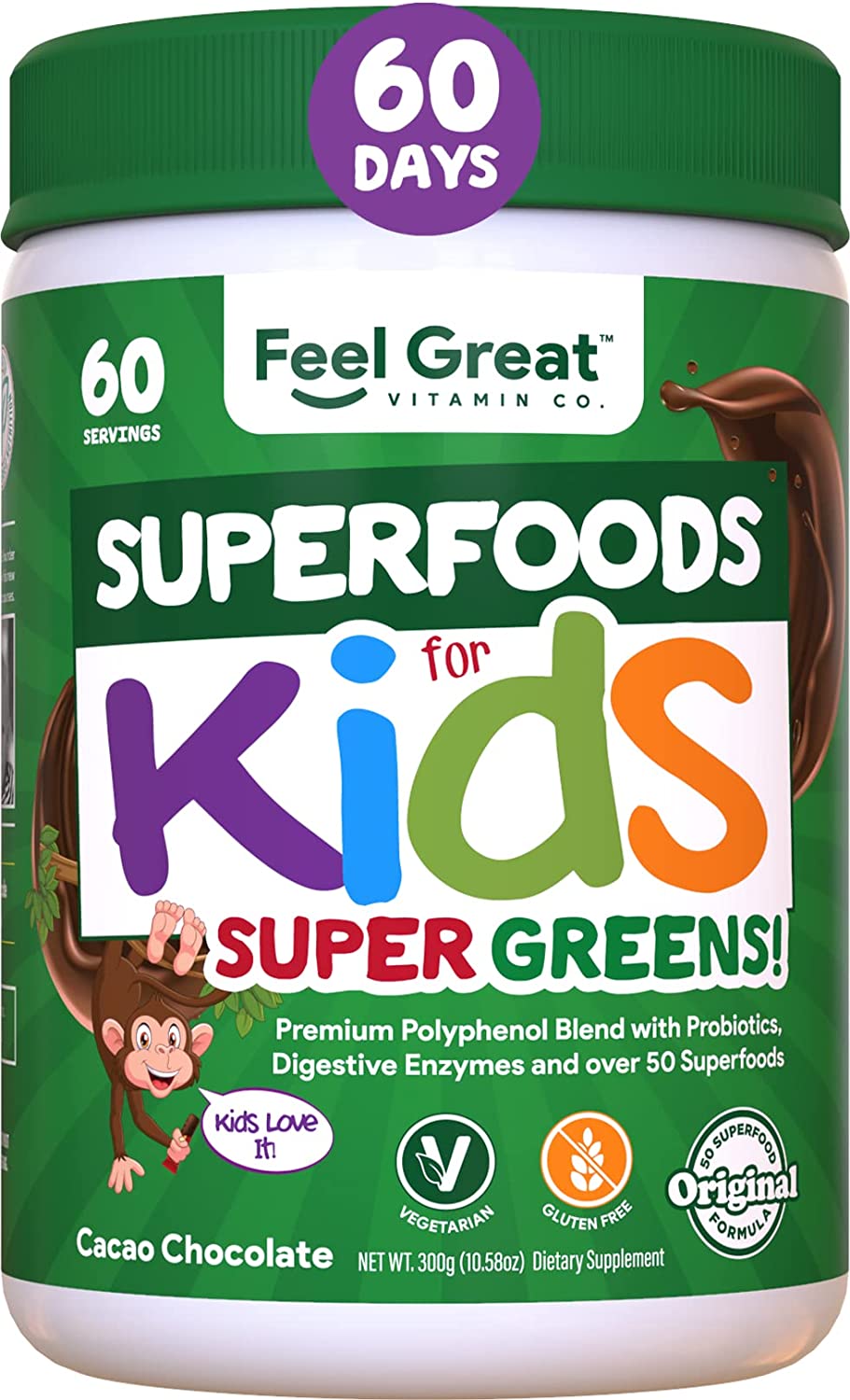 Kids Superfood Greens Cocoa Chocolate Superfood Powder by Feel Great