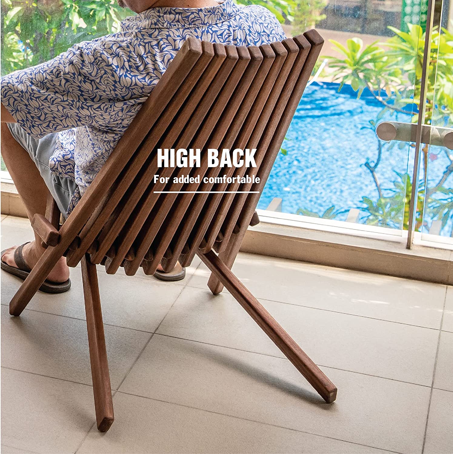 Melino Folding Wooden Outdoor Chairs - Low Profile, Acacia Wood Outdoor