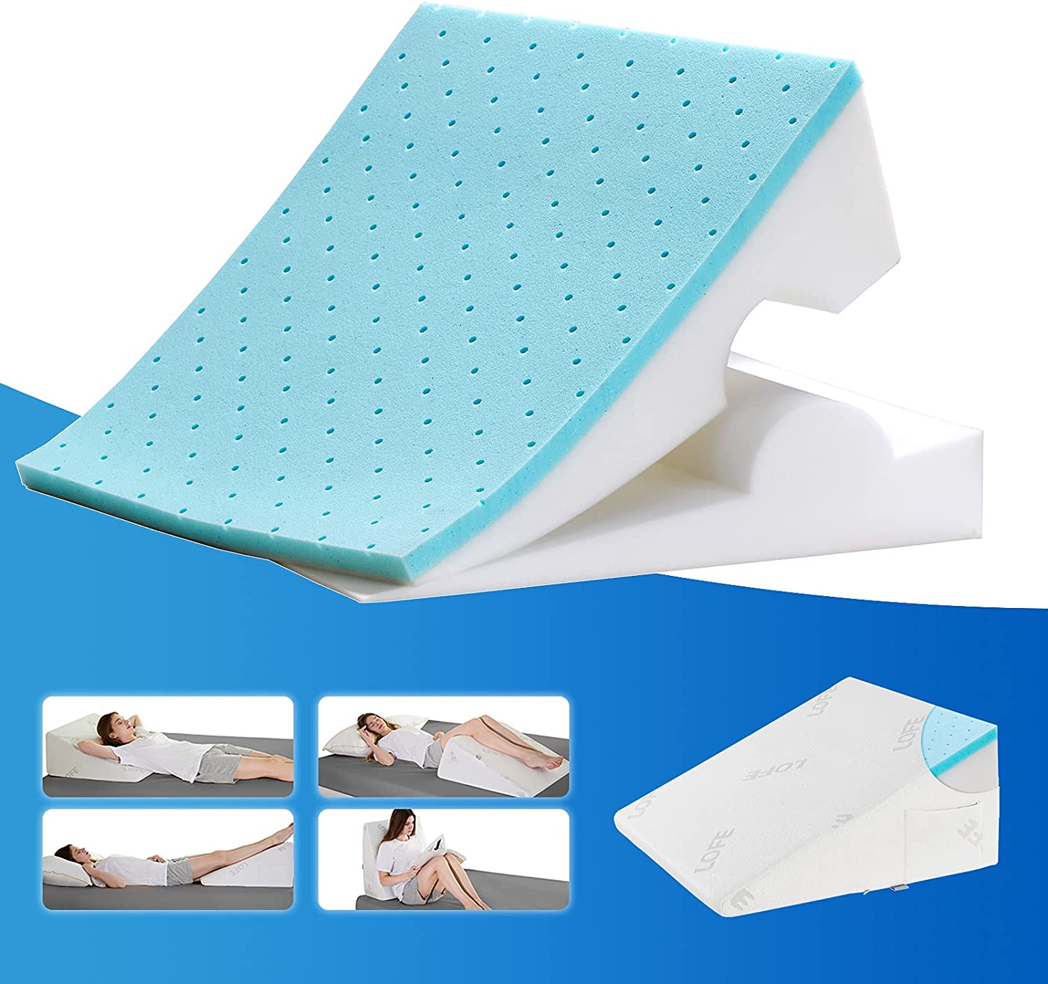 Lofe Bed Wedge Pillow for Sleeping Multipurpose Adjustable 8&12 Inch