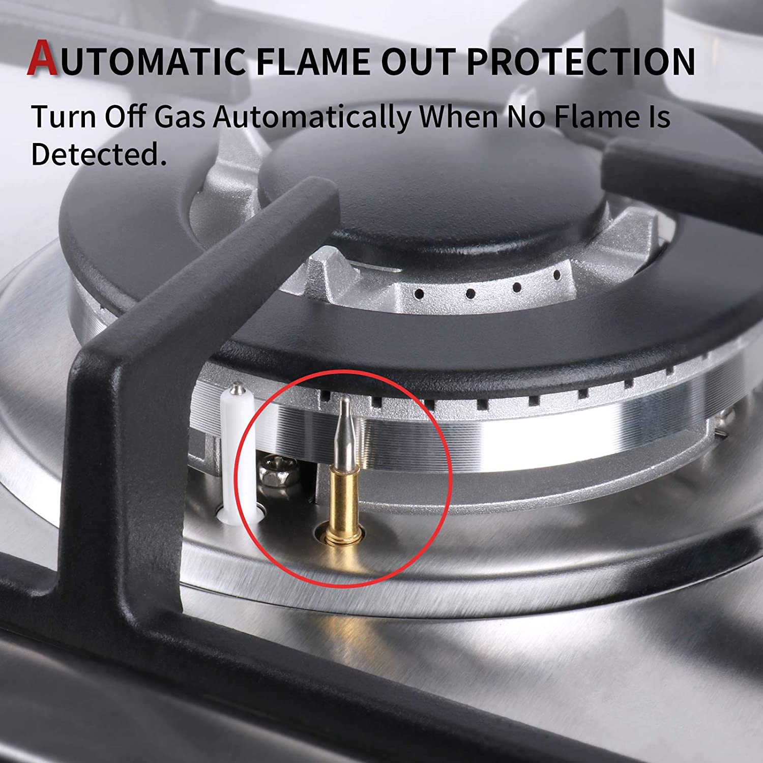 Gas Cooktop 30 inch Stainless Steel 5 Burners Gas Stove with NG/LPG