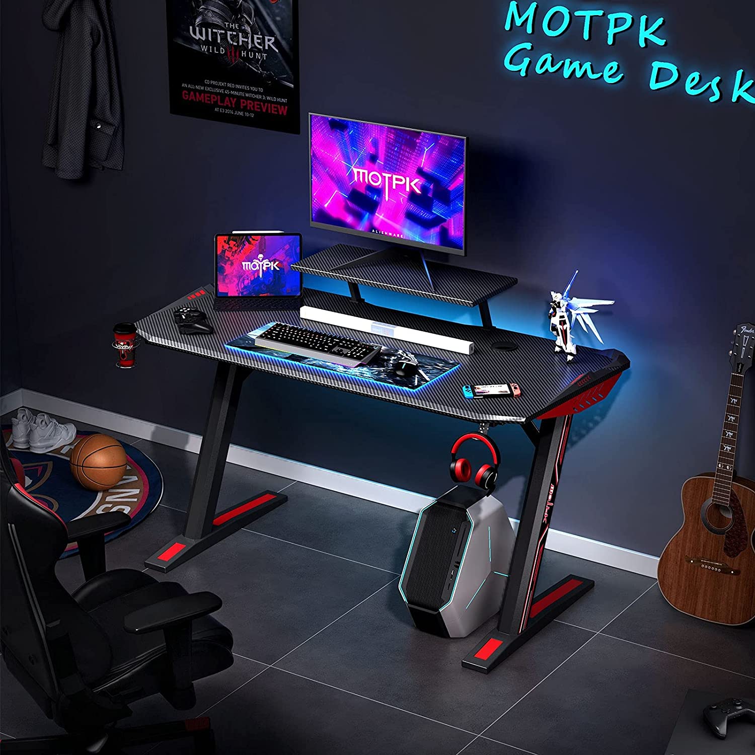 MOTPK Gaming Desk 40 inch Z Shaped Home Office PC Computer Desk Table ...