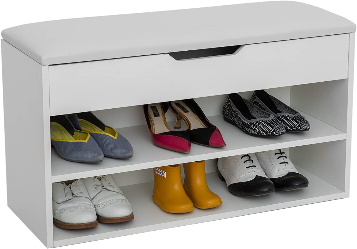 TLweinuo Entryway Shoe Bench, Shoe Storage Bench with Leather Cushion