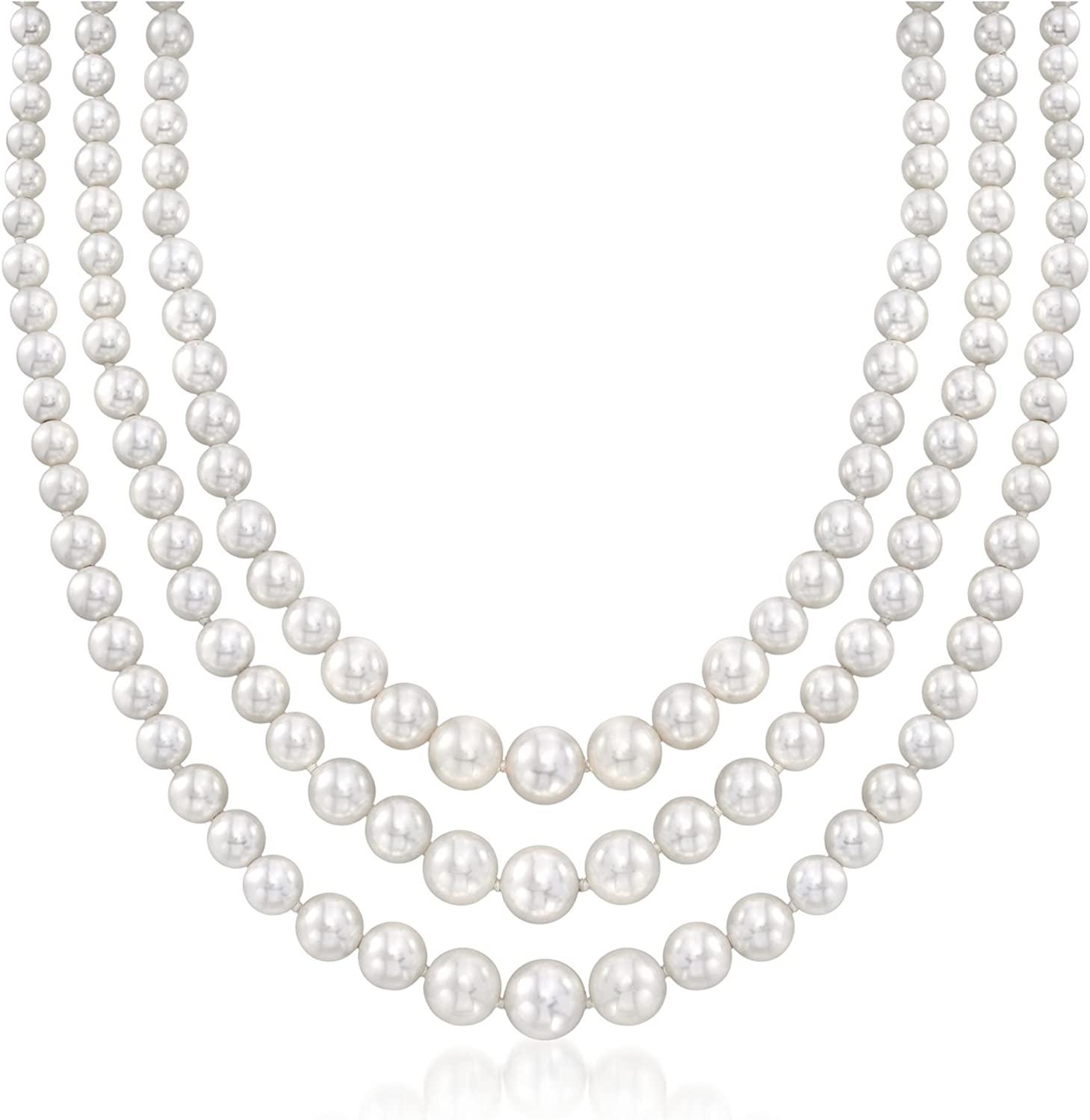 Ross-Simons 6-12mm Shell Pearl Graduated 3-Strand Necklace With