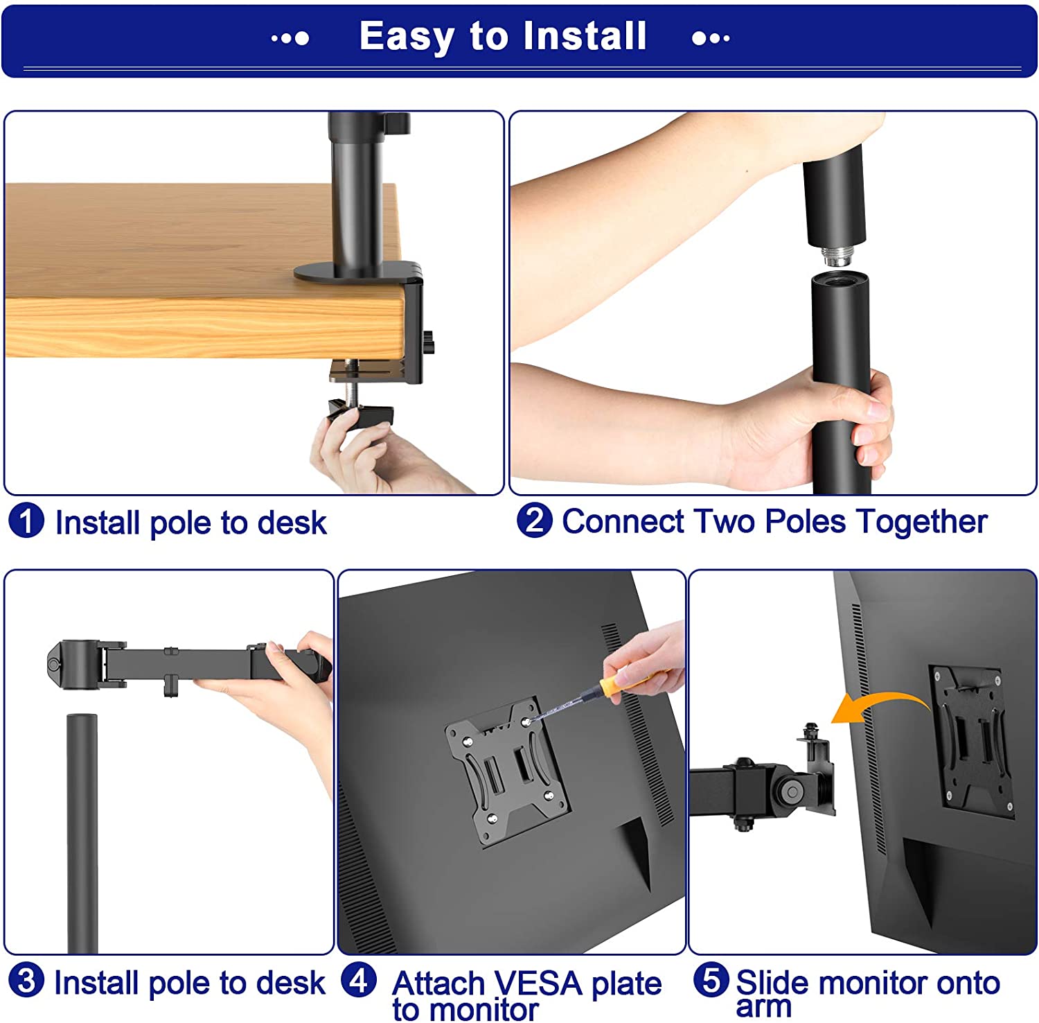 HUANUO Single Monitor Stand Desk Mount - 39 Inch Extra Tall Fully ...