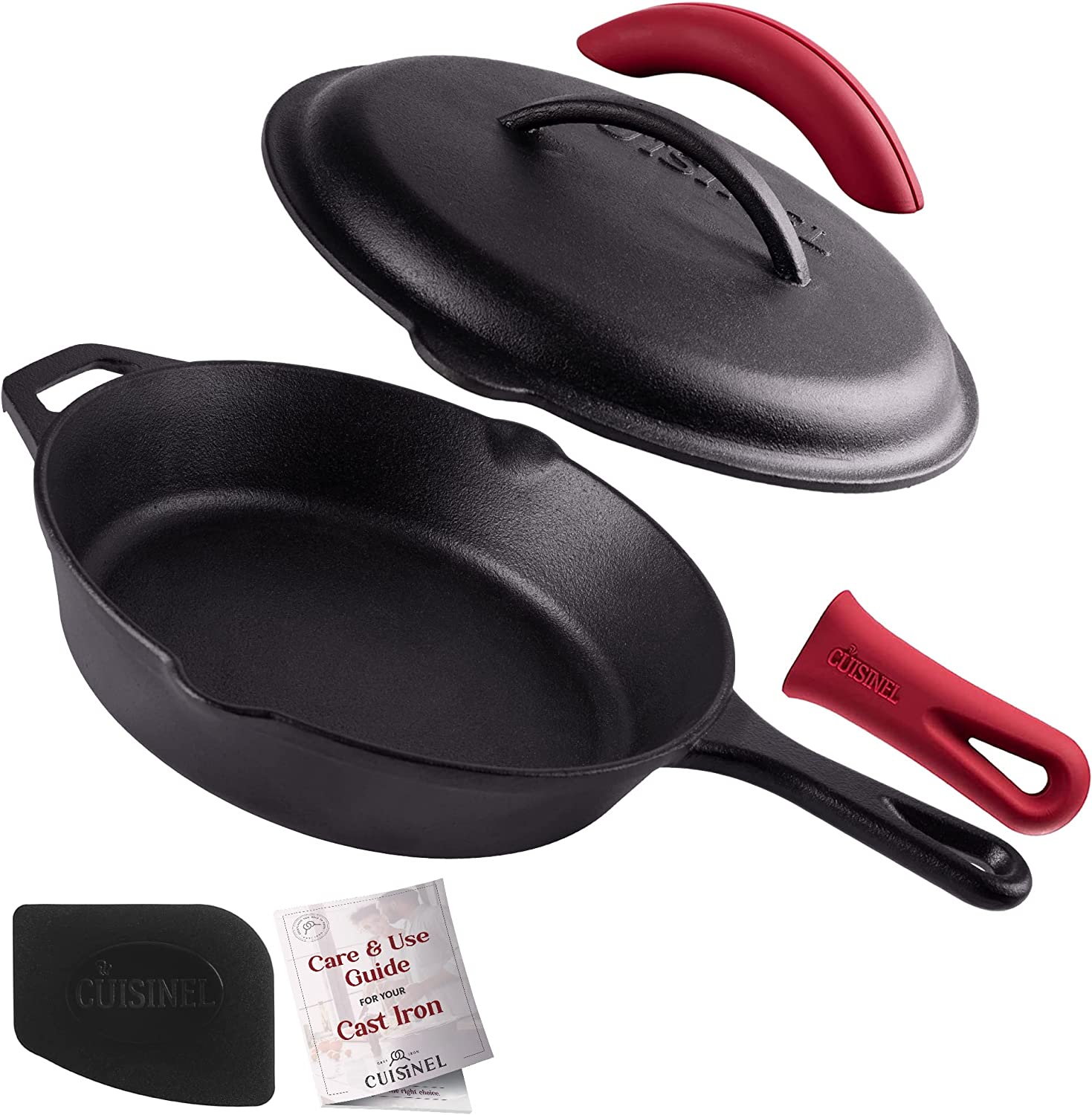 Induction Safe Indoor and Outdoor Use Heat-Resistant Holder Pre-Seasoned Cast Iron Skillet with Glass Lid and Handle Cover Oven Safe Cookware Stovetop Grill 10-Inch 