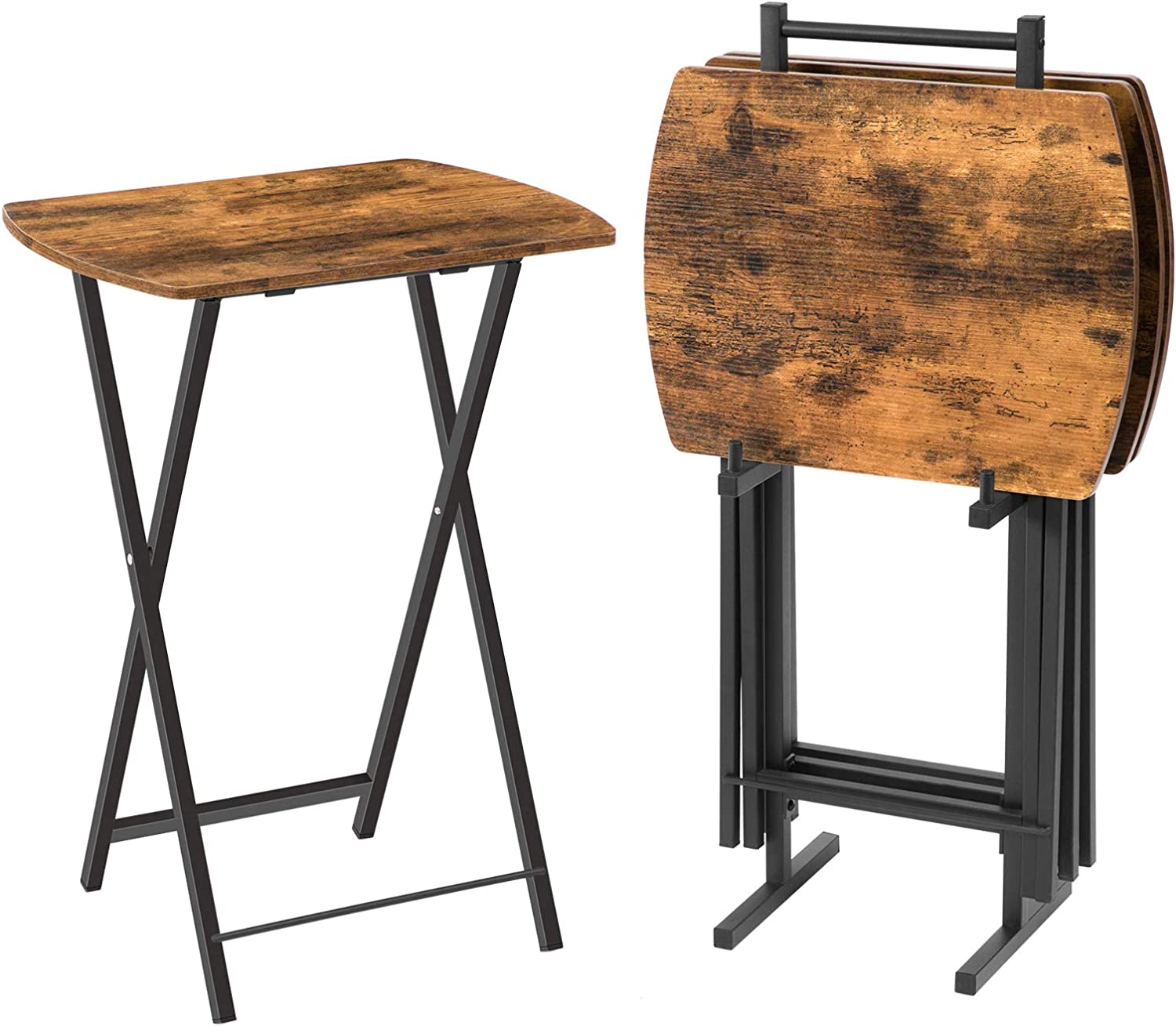 HOOBRO TV Trays Set of 4 with Storage Stand, Folding Snack Tray Table