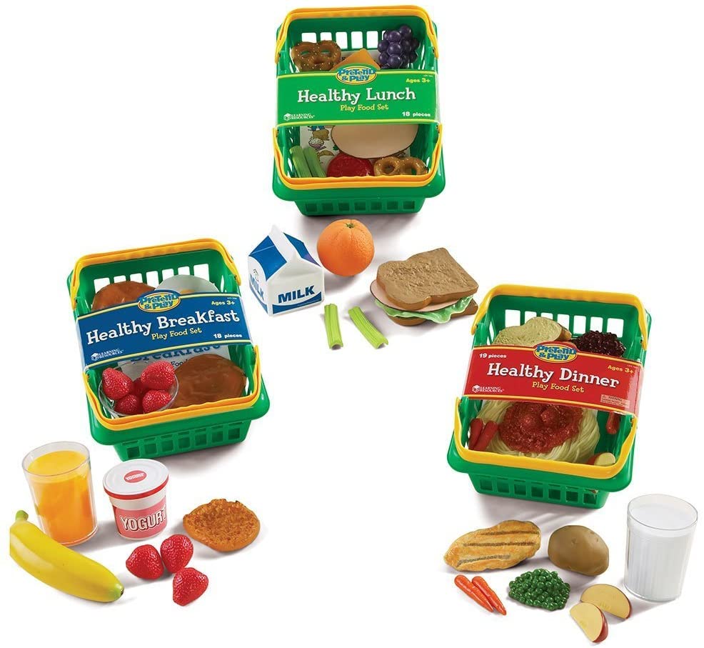 Learning Resources Pretend & Play Healthy Foods Set, 3 Baskets of