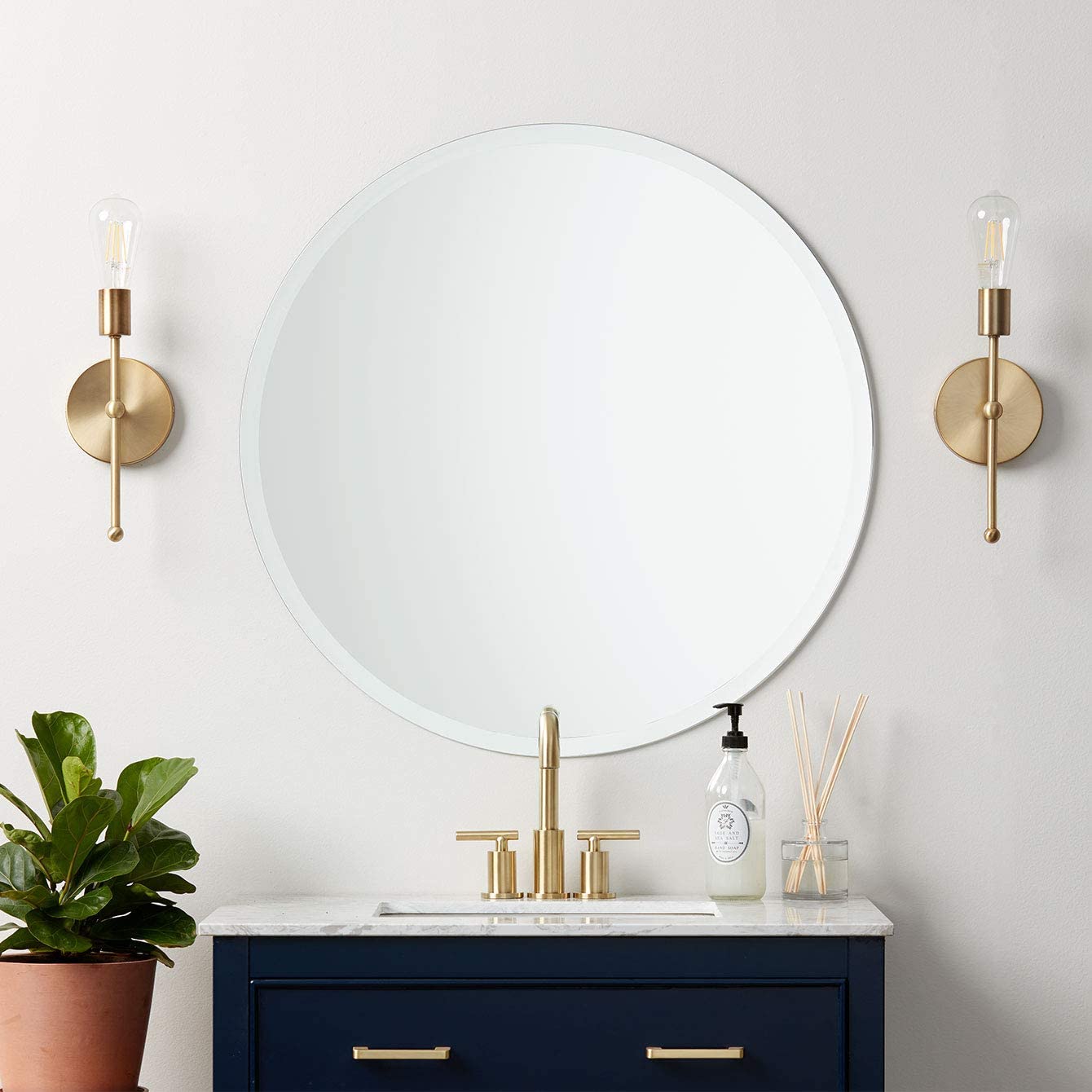 Better Bevel 24" x 24" Frameless Round Mirror 1" Beveled Edge
