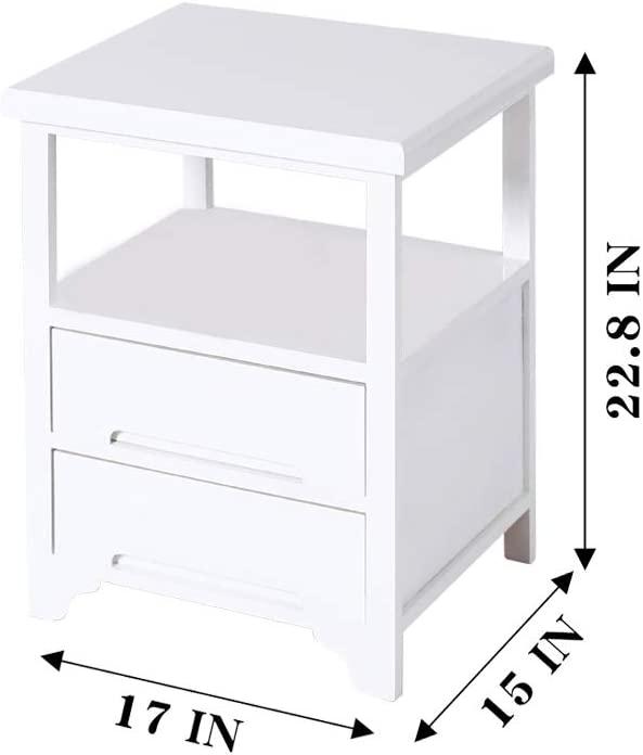 SQPFTW White End Table with 2 Drawers(Fully Assembled) Solid Wood