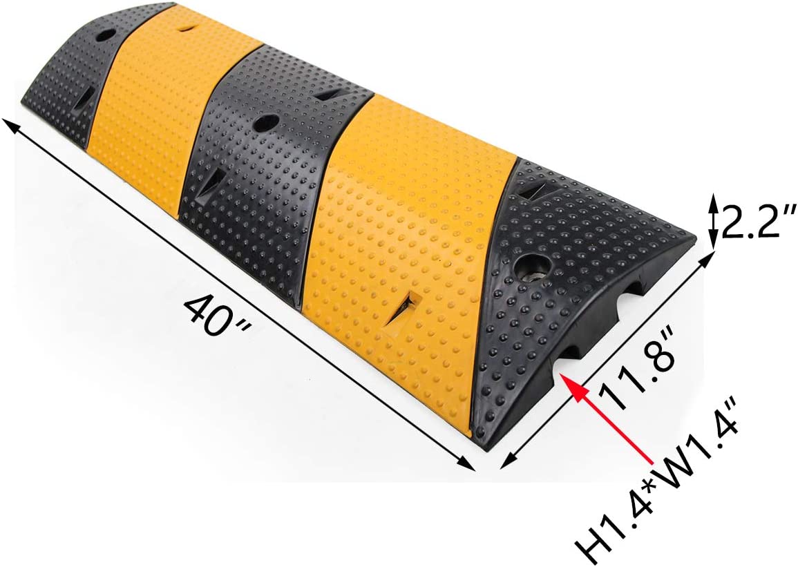 Scinotec 40” Rubber Speed Bumps 1 Pack 2 Channel Heavy Duty Speed Humps with Bolt Spike 22000Lbs