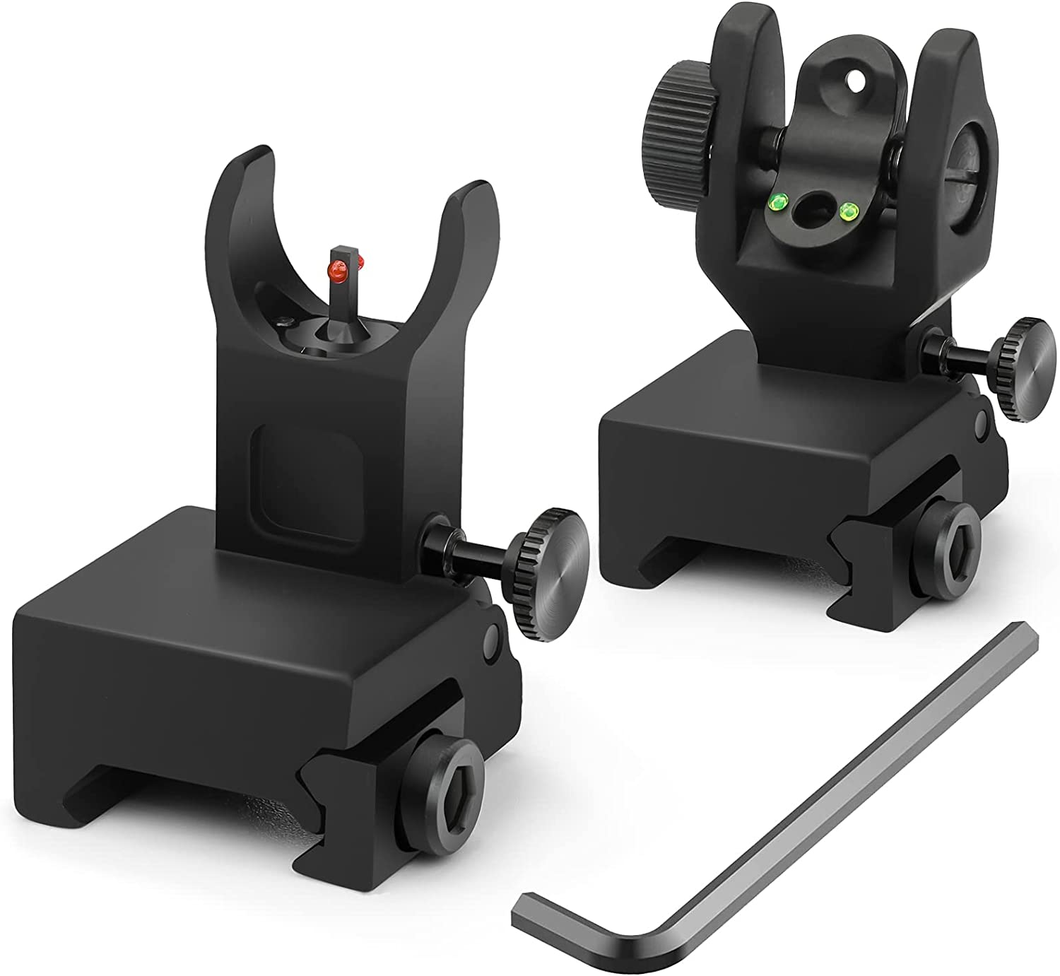 HIDENEL Fiber Optic Flip Up Iron Sights Red Dot Sight & Rear Green Dot Sights Low Profile Fiber