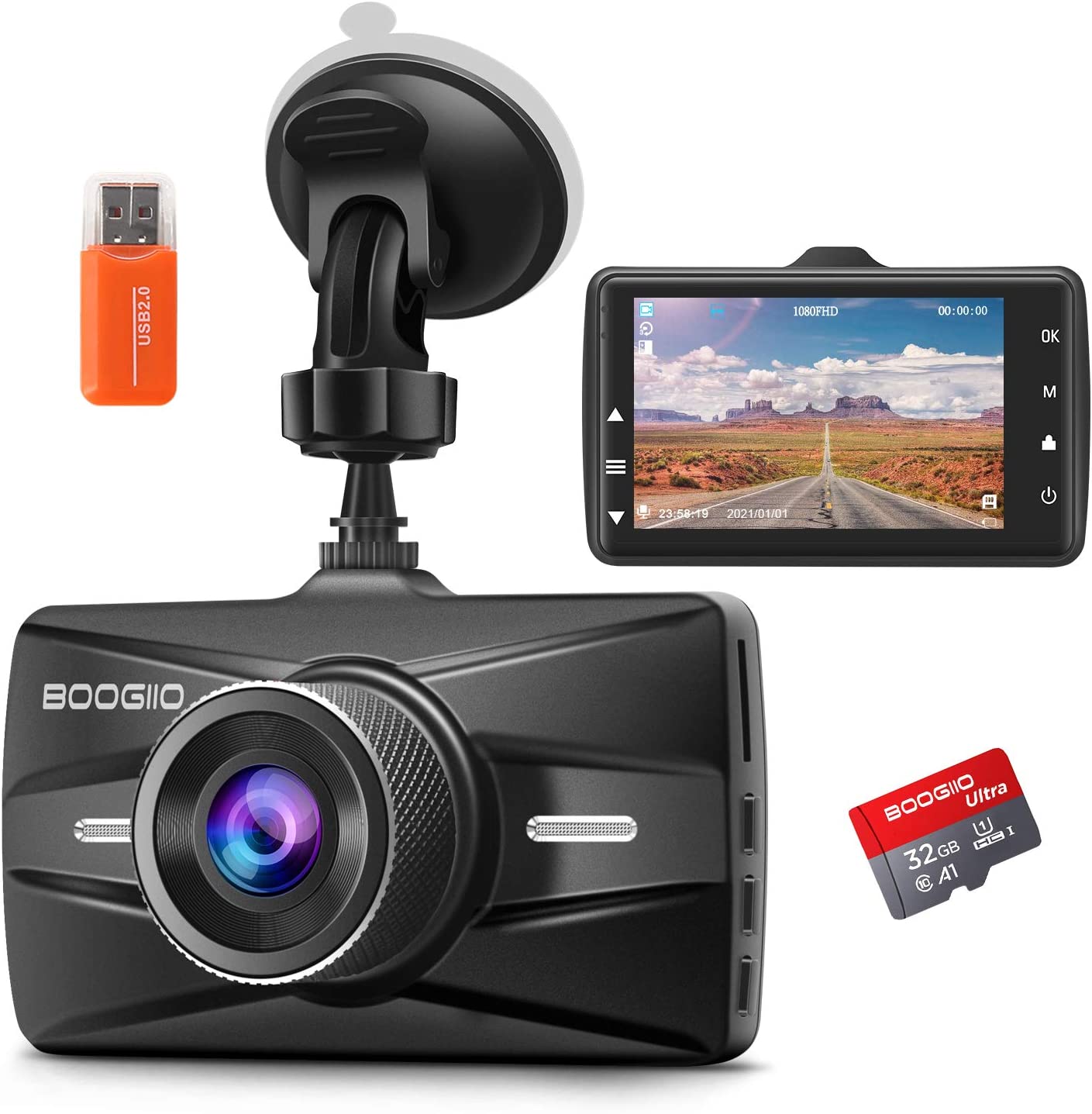 Dash Cam Front and Rear Camera FHD 1080P with Night Vision and SD Card Included 170°Wide Angle Dashboard Camera DVR Motion Detection Parking Monitor G-Sensor HDR 3 Inch IPS Screen Dash Cam for Cars 