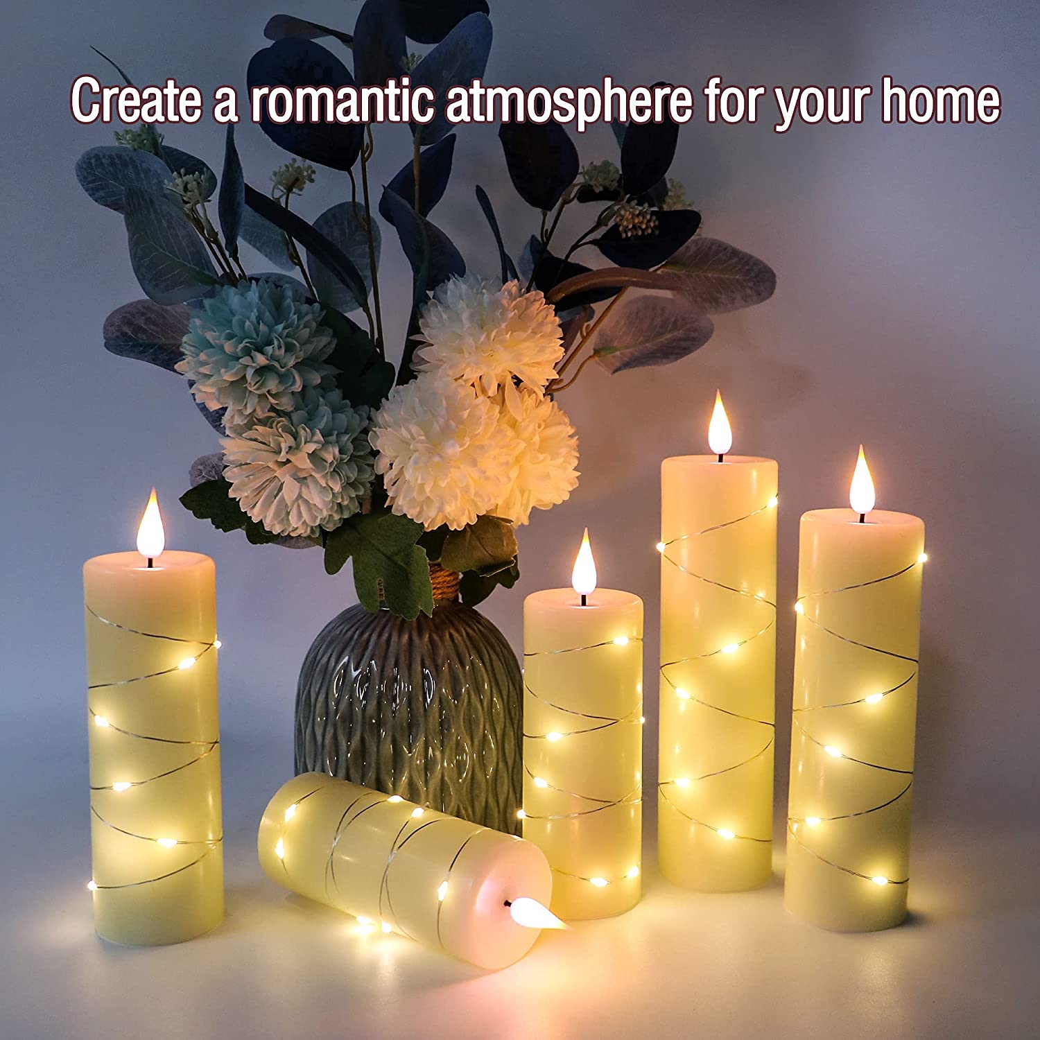 Flickering Flameless Candles with Embedded Starlight String,3D Teardrop